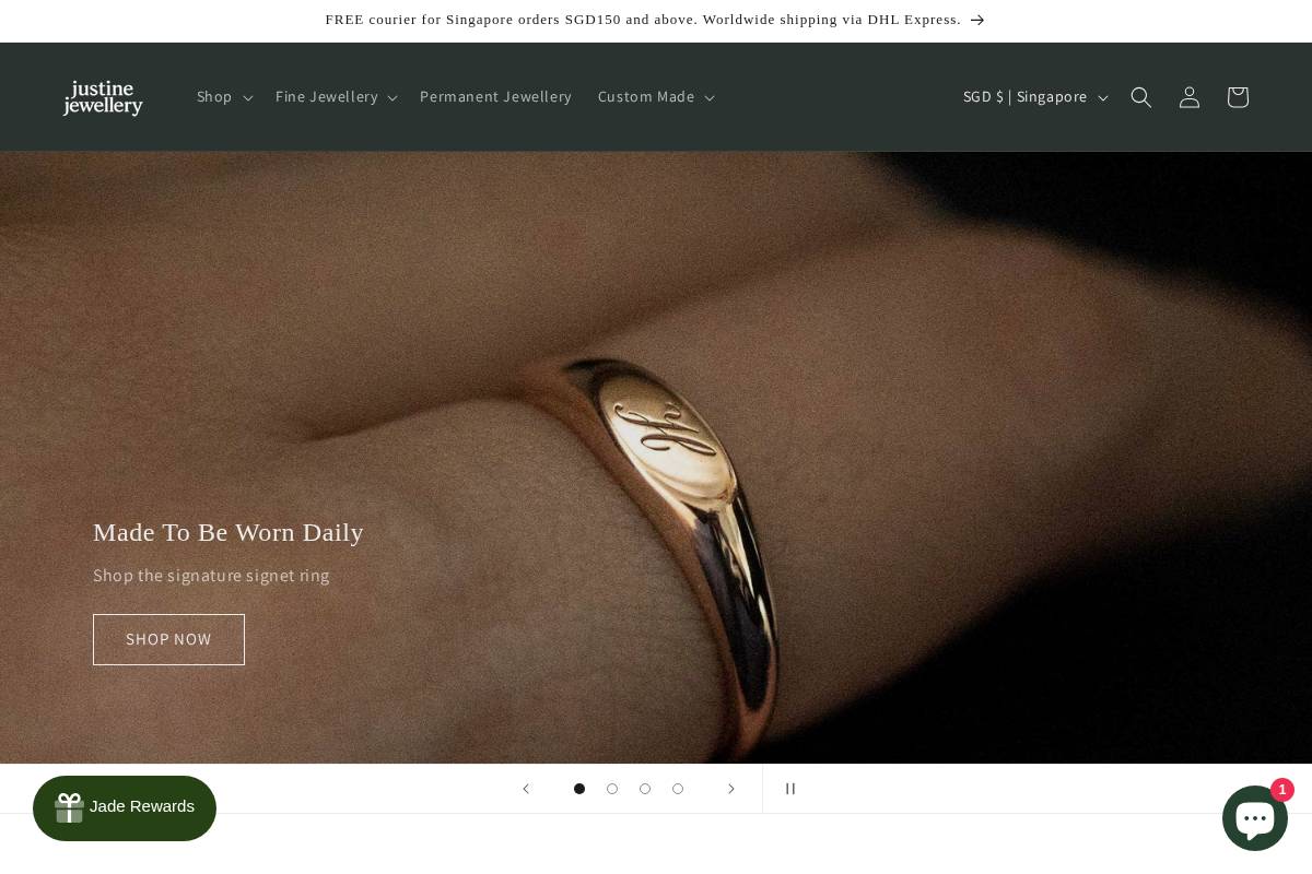 justinejewellery.com homepage screenshot