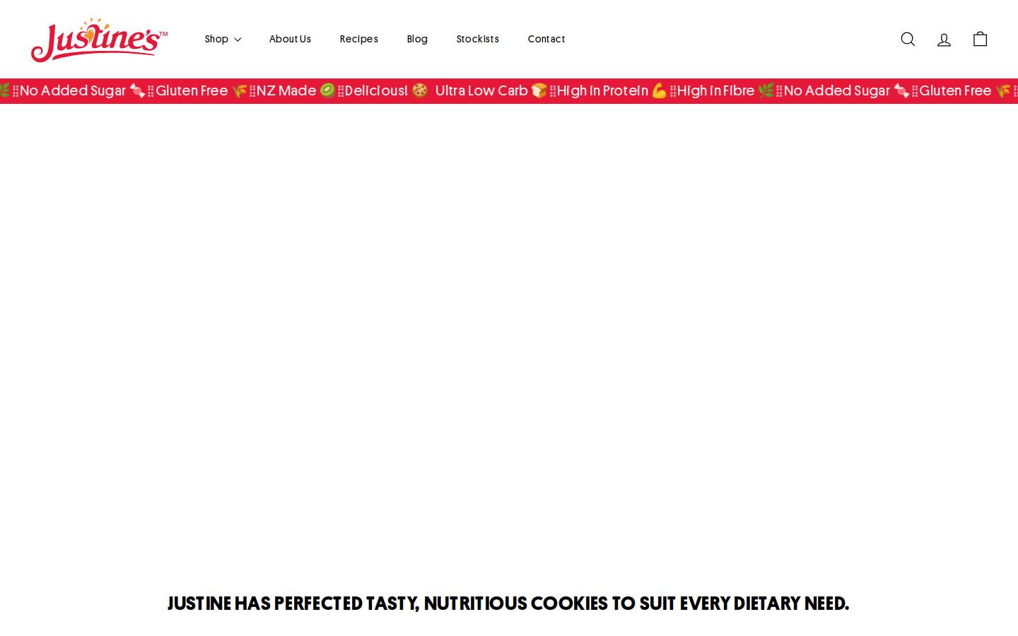justinescookie.com homepage screenshot