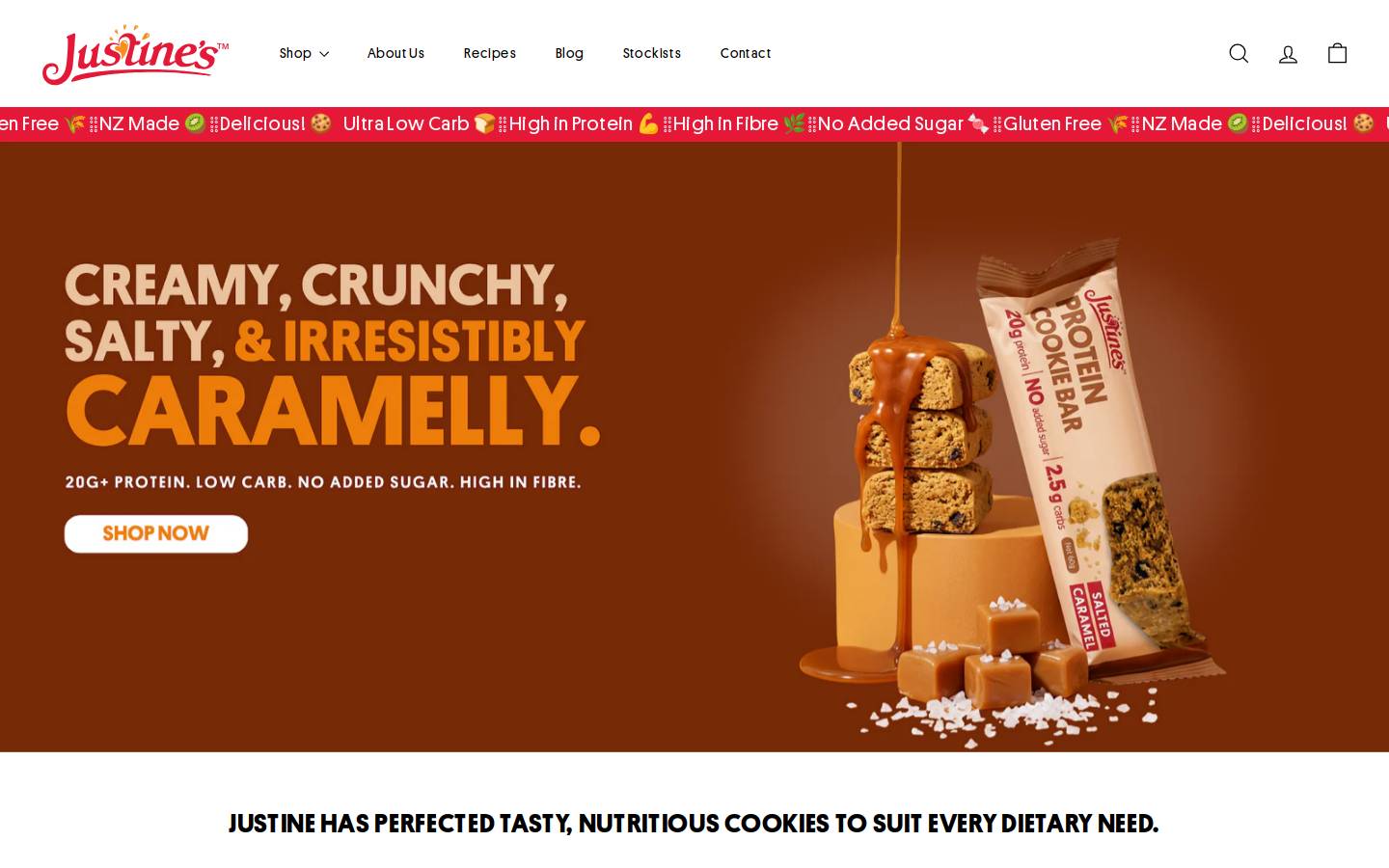 justinescookies.co.nz homepage screenshot