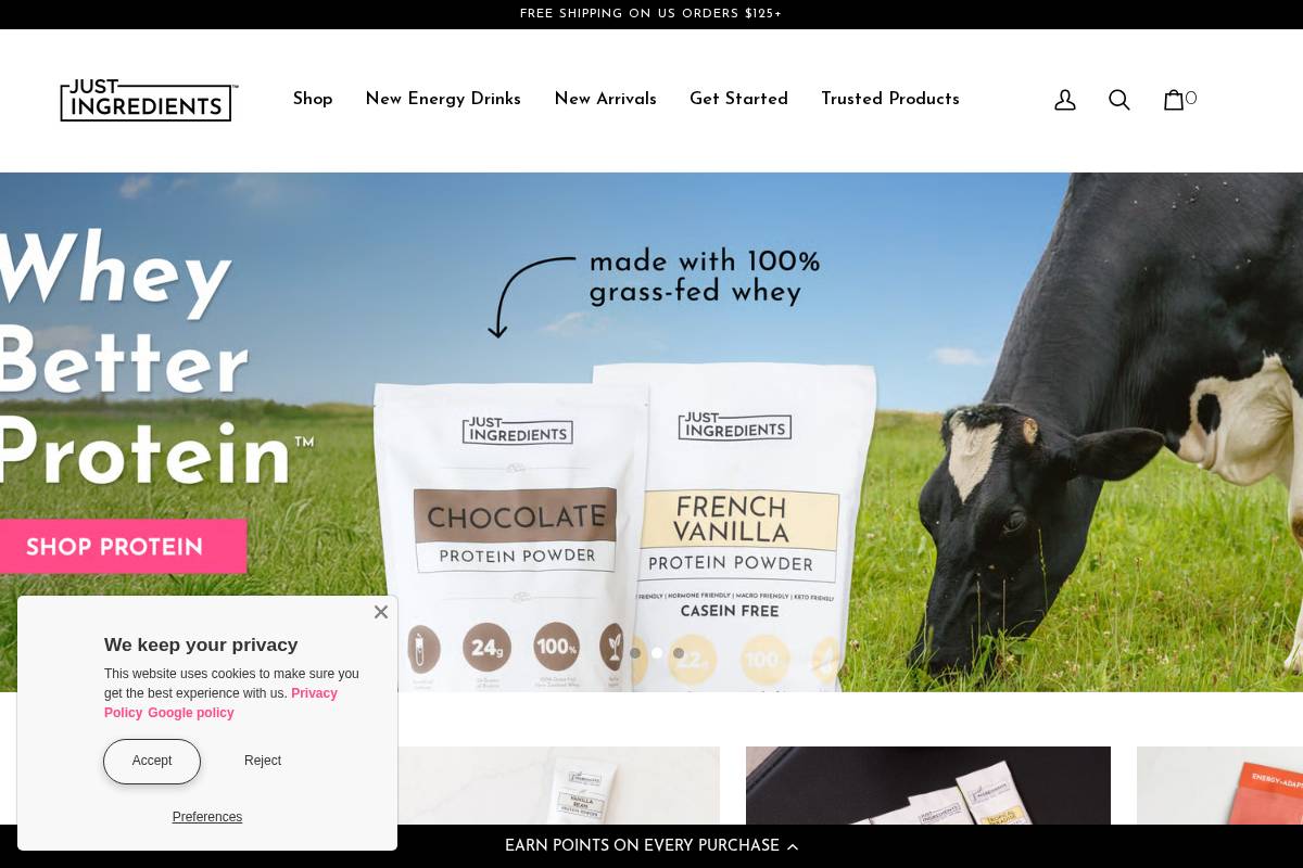 justingredients.com homepage screenshot