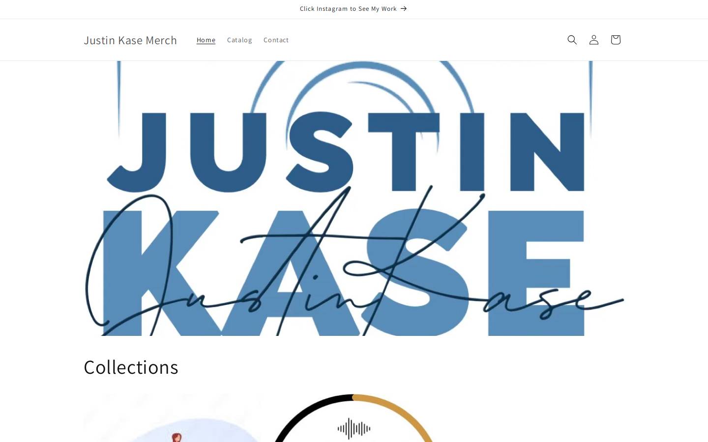 justinkasemerch.com homepage screenshot