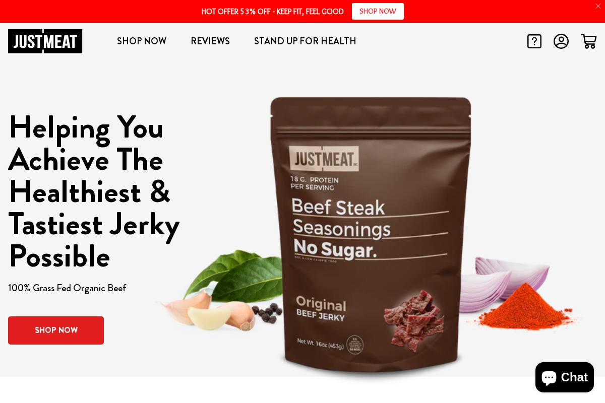 justmeatjerky.com homepage screenshot