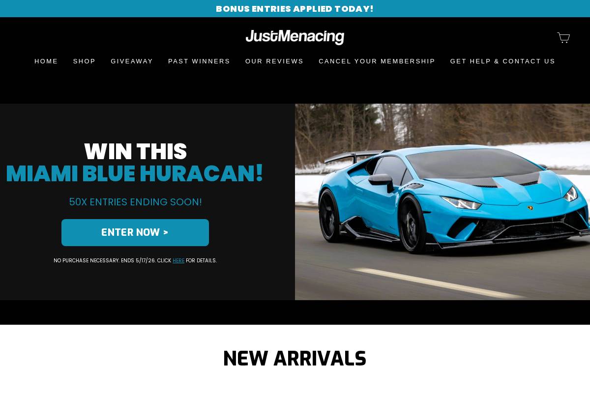 Justmenacing homepage screenshot