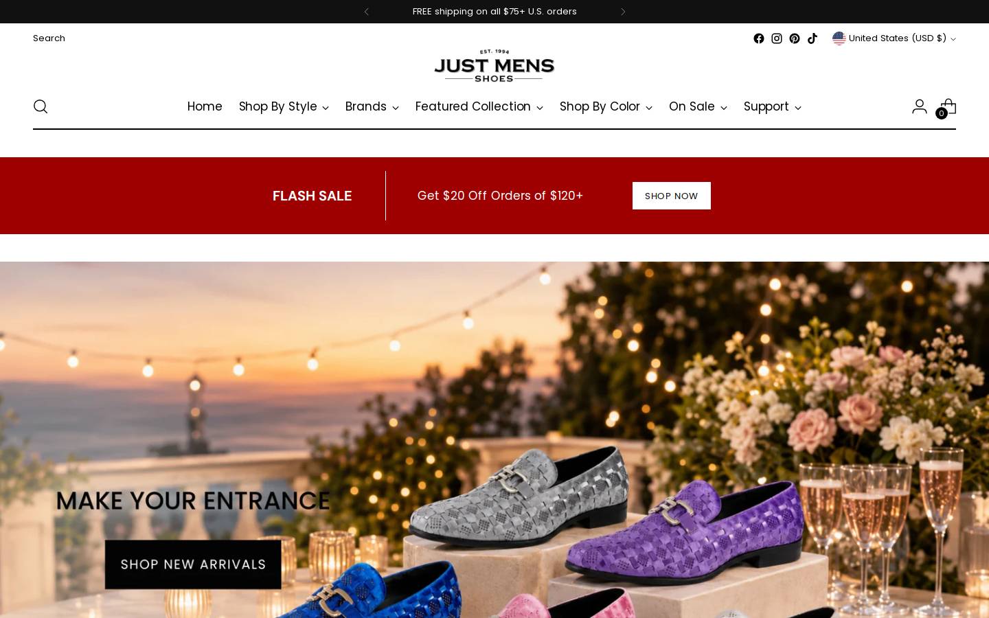 Just Men's Shoes homepage screenshot