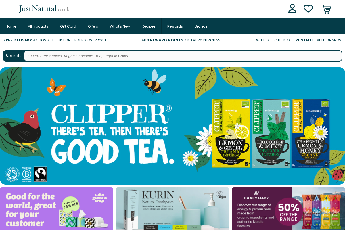 Just Natural homepage screenshot