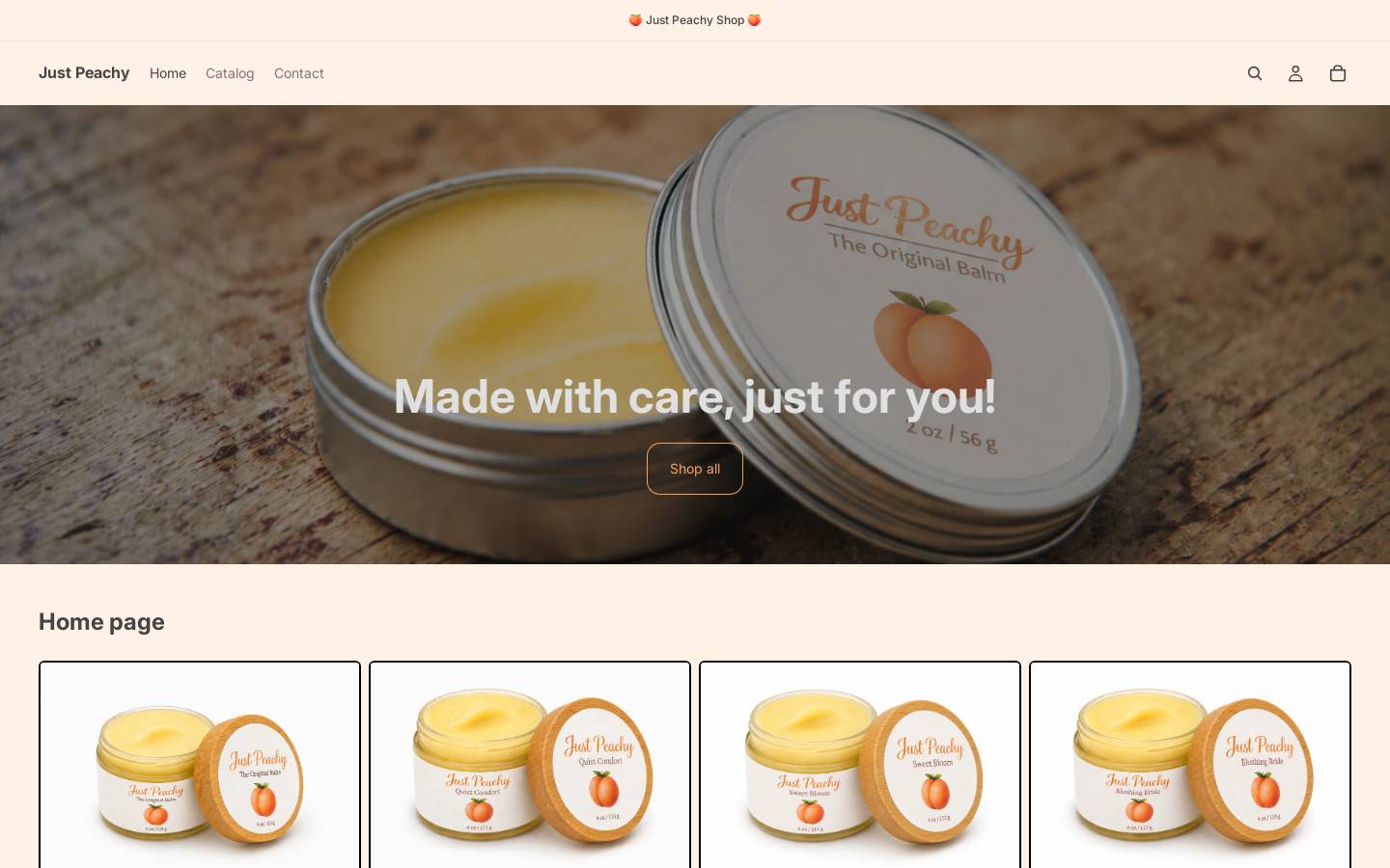 justpeachyshop.com homepage screenshot