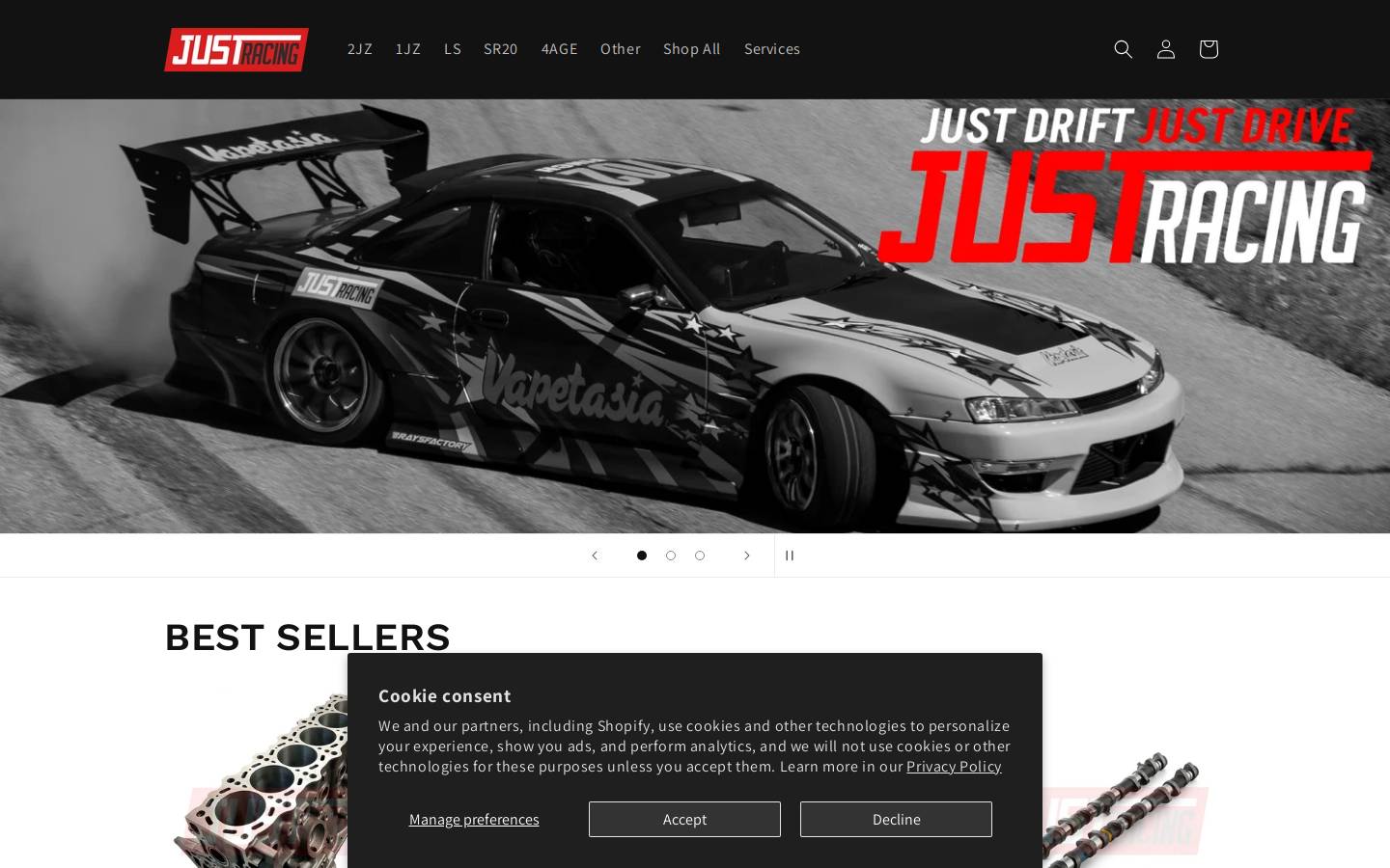 justracing.com homepage screenshot