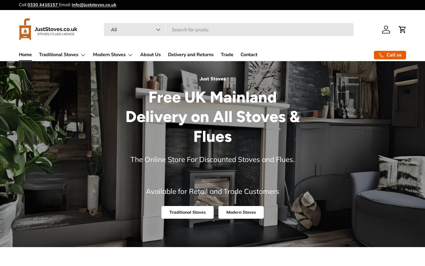 juststoves.co.uk homepage screenshot