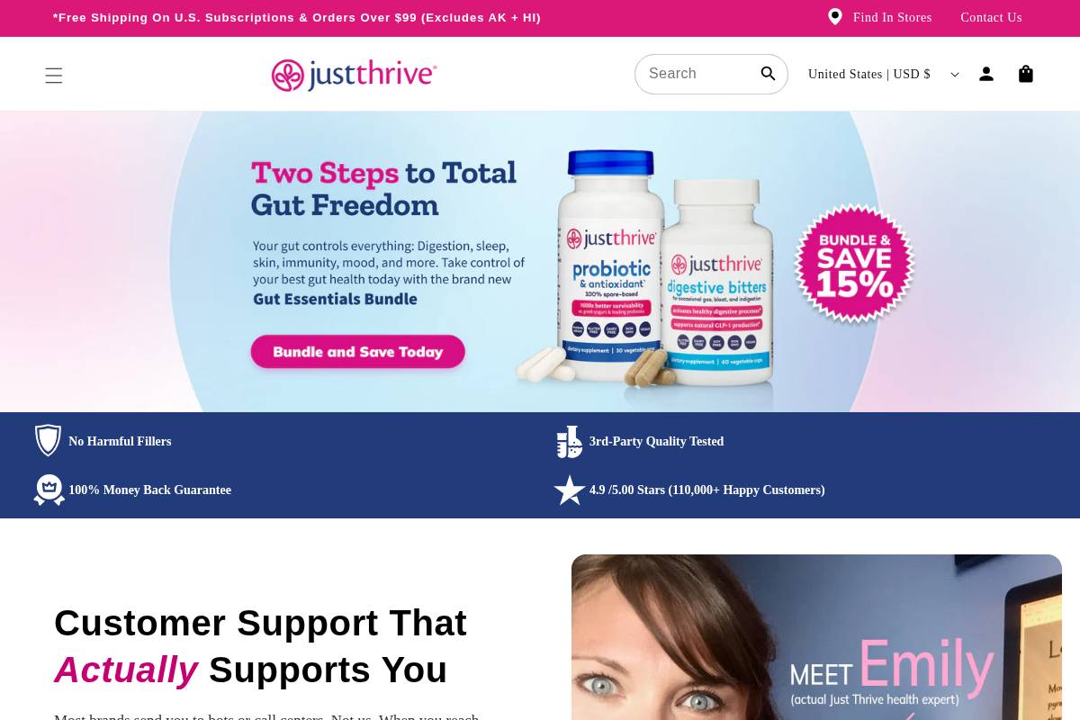 Just Thrive homepage screenshot
