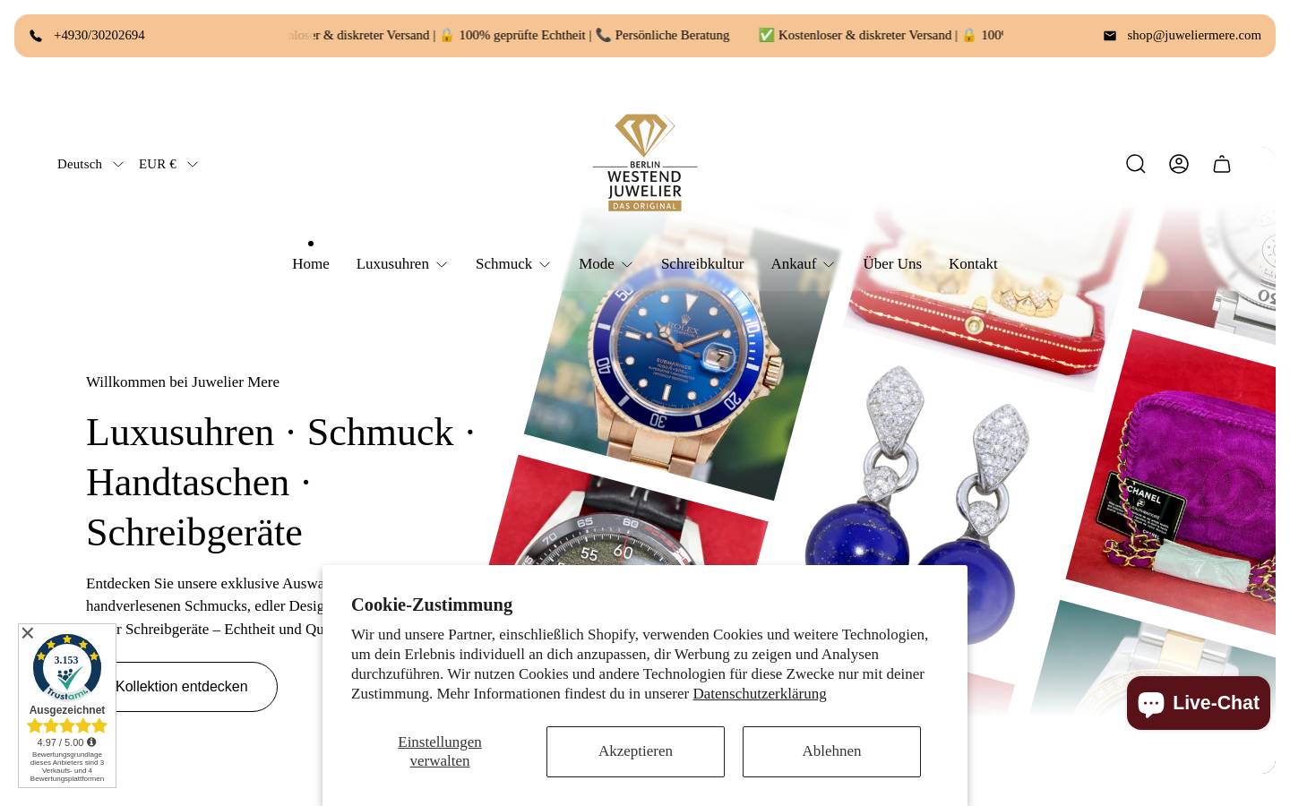 Juwelier Mere Online Shop homepage screenshot