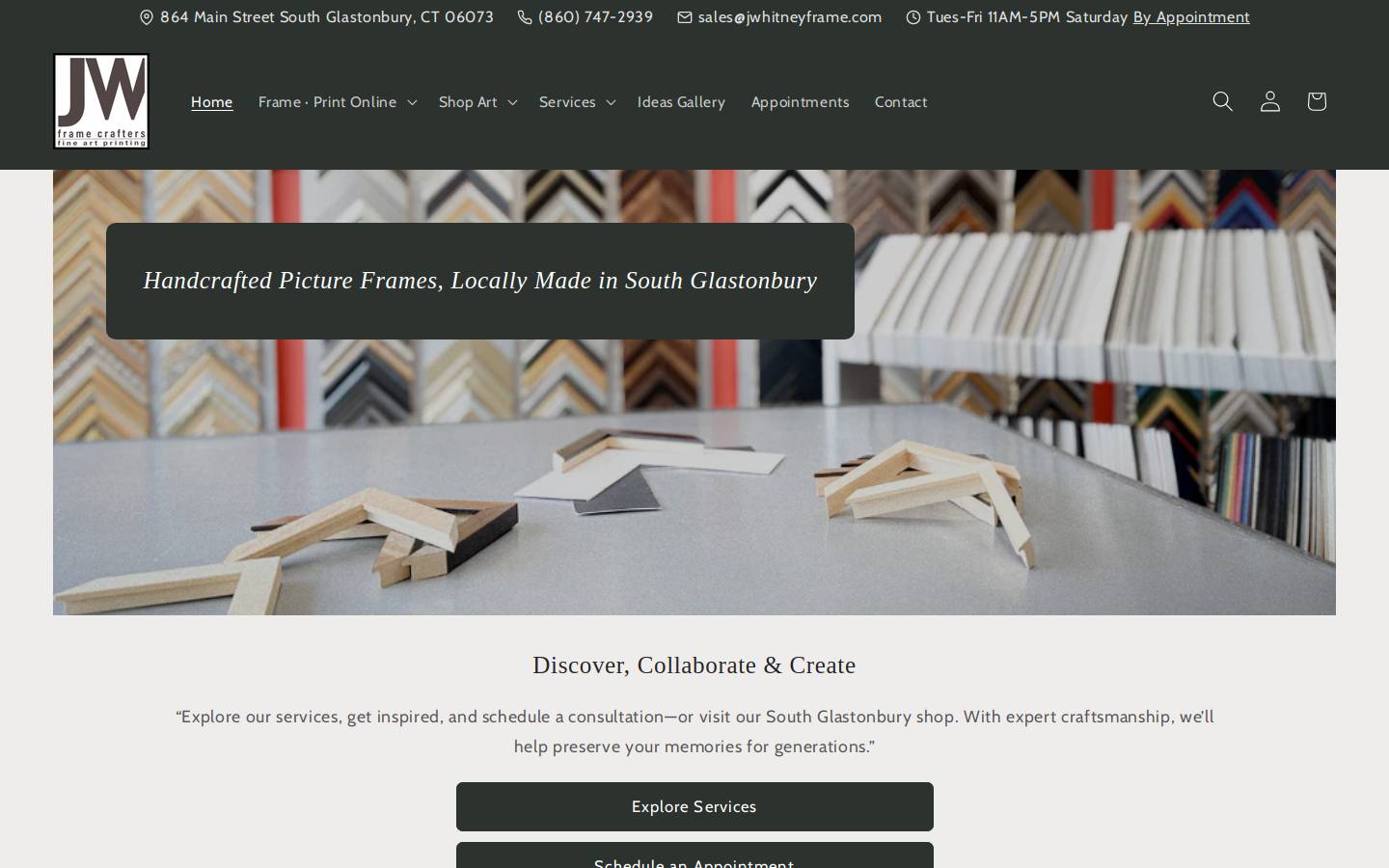jwhitneyframe.com homepage screenshot