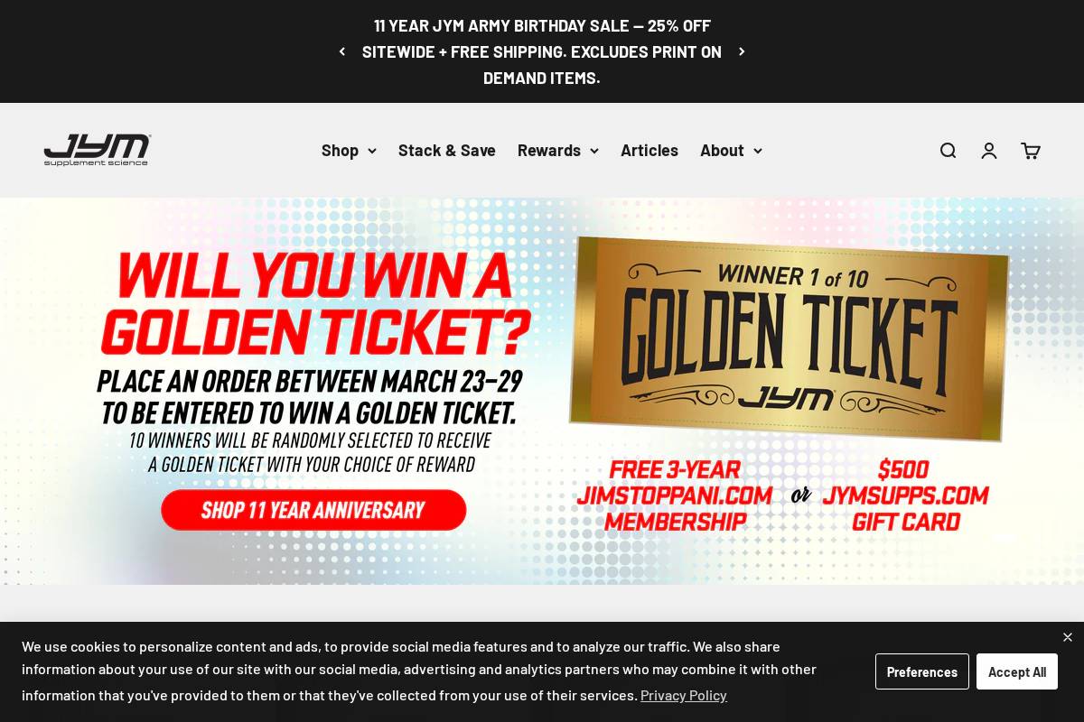 Jymsupplementscience homepage screenshot