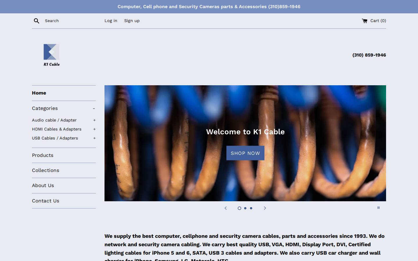 k1cable.com homepage screenshot