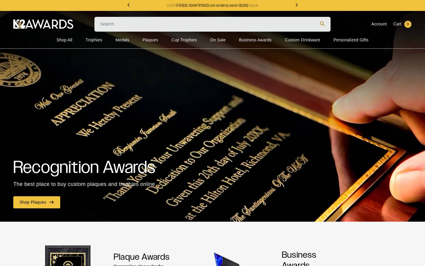 K2 Awards & Apparel homepage screenshot