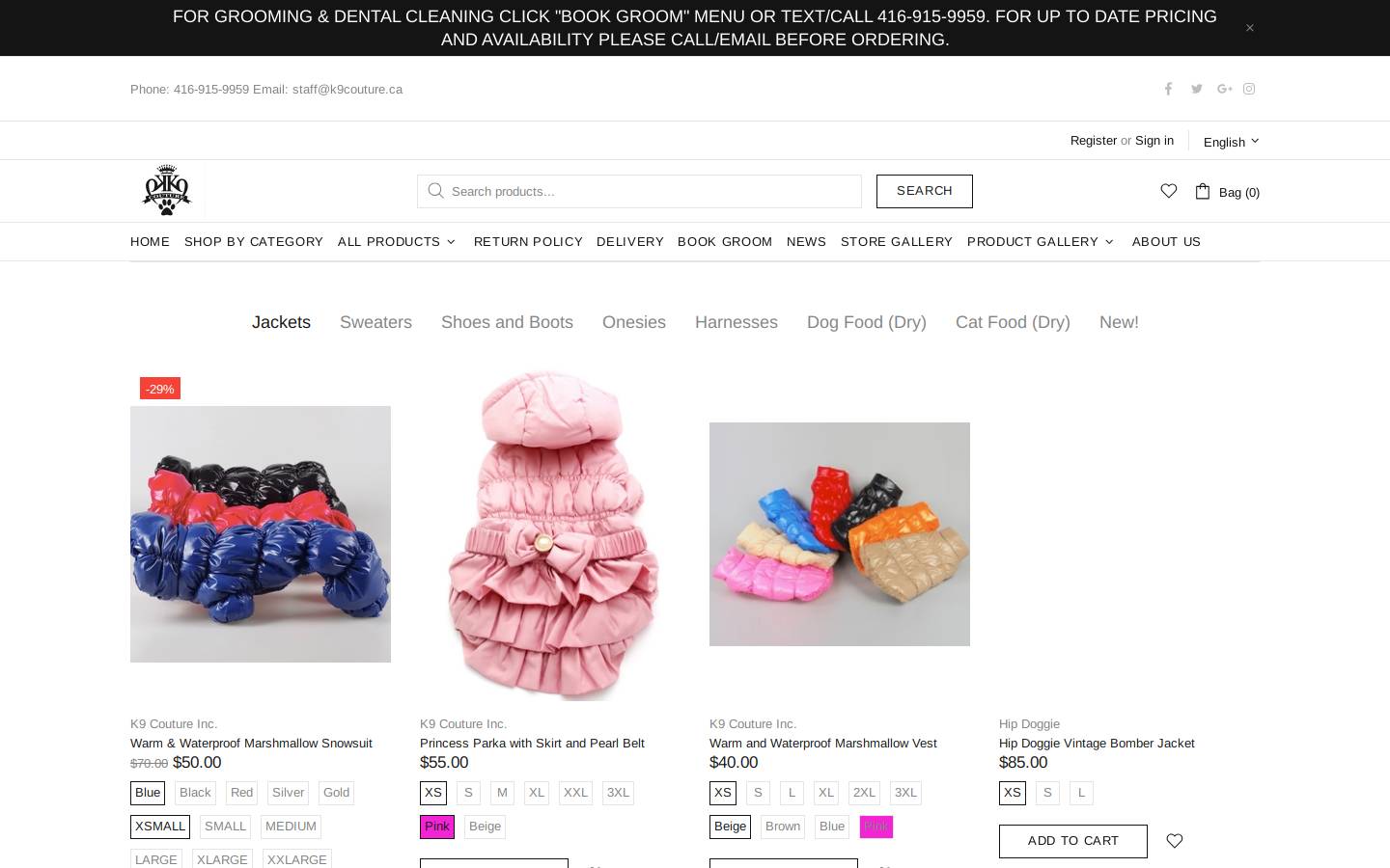 k9couture.ca homepage screenshot