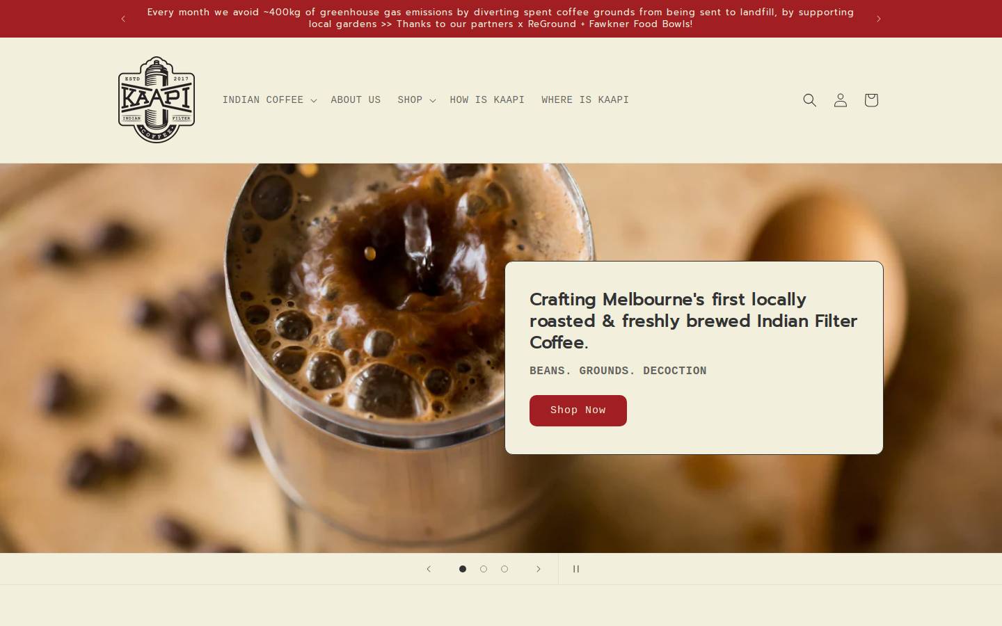 kaapi.com.au homepage screenshot