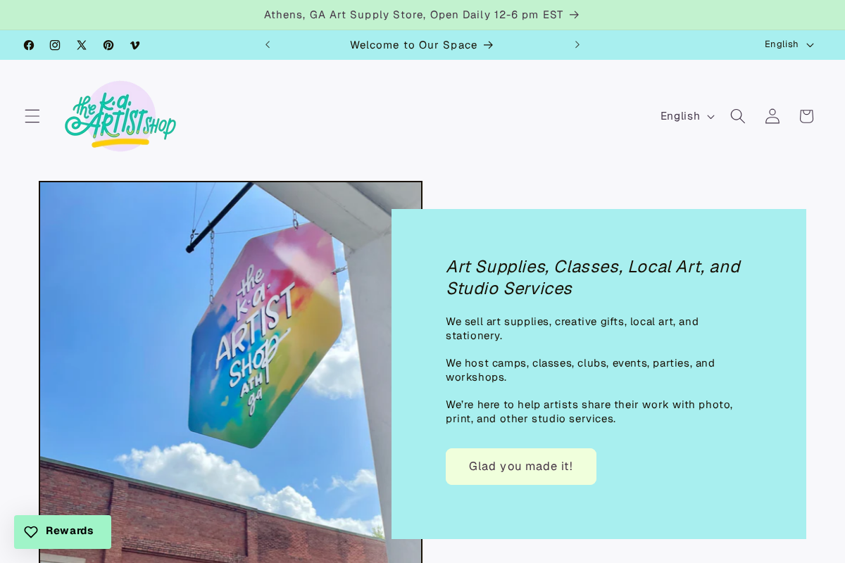 K. A. Artist Shop homepage screenshot