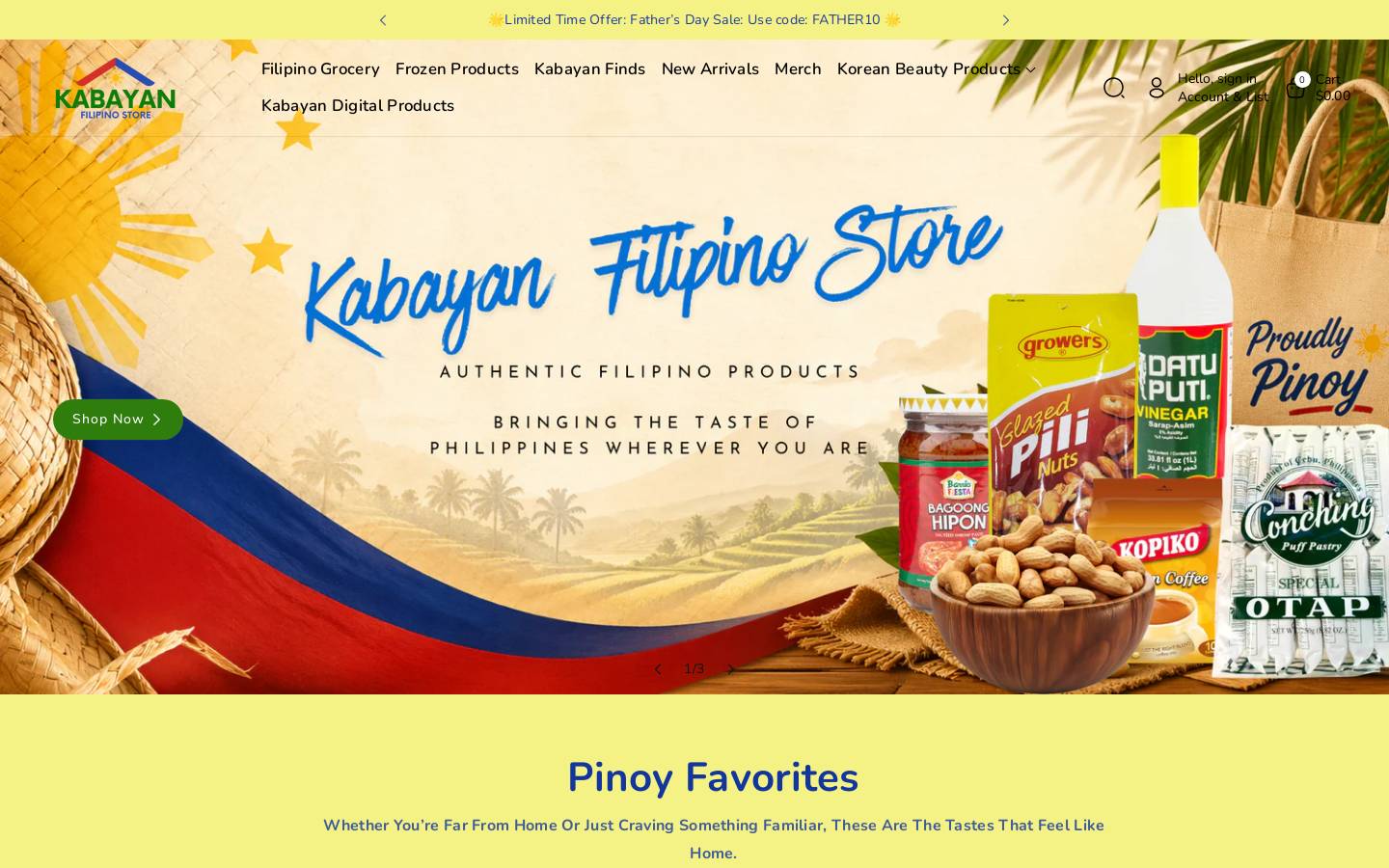 kabayanfilipinostore.com homepage screenshot