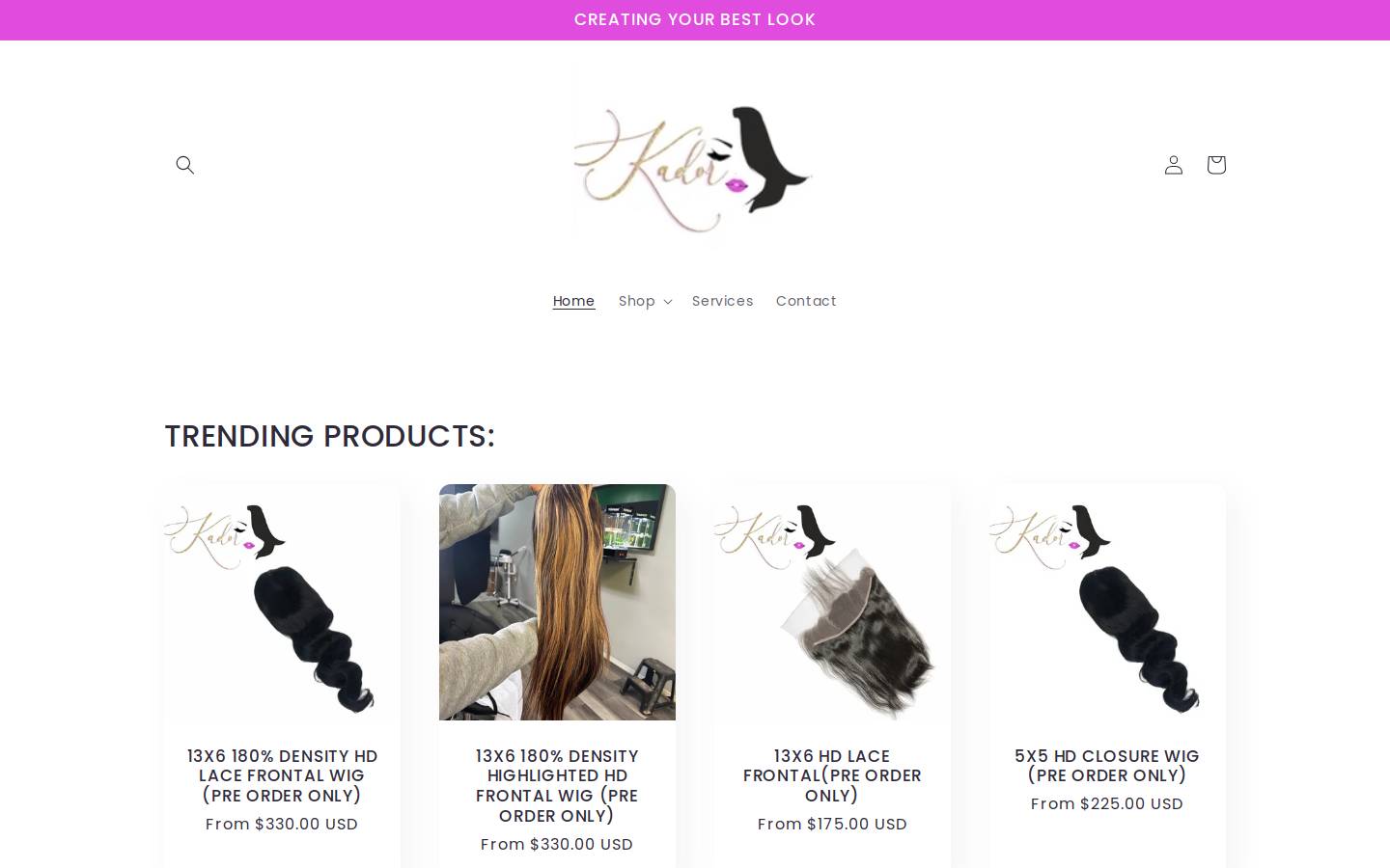 kadorhair.com homepage screenshot