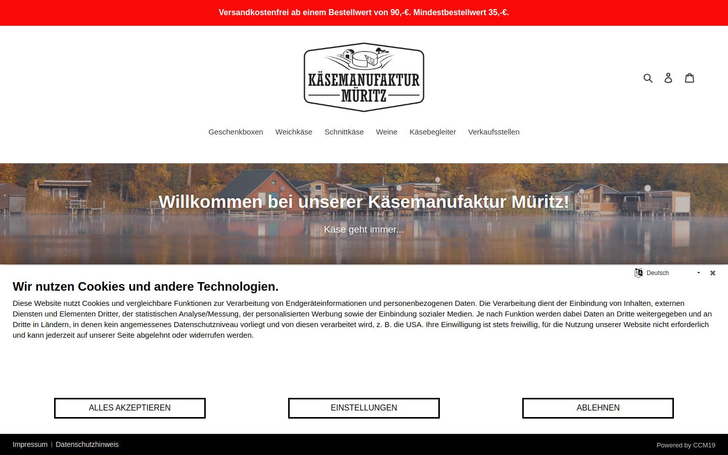 kaesekaufhaus.com homepage screenshot