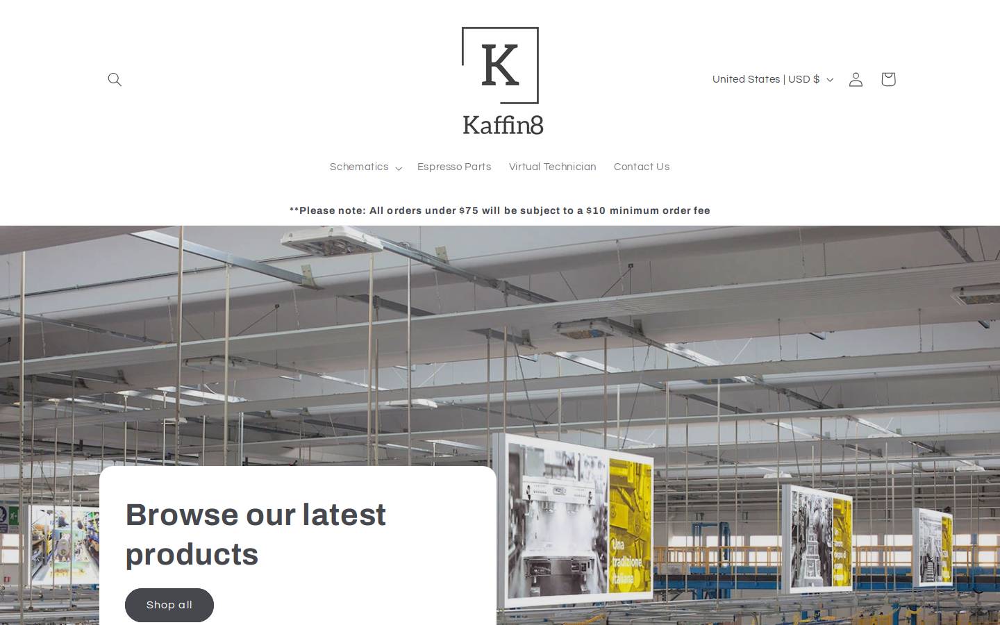 kaffin8parts.com homepage screenshot