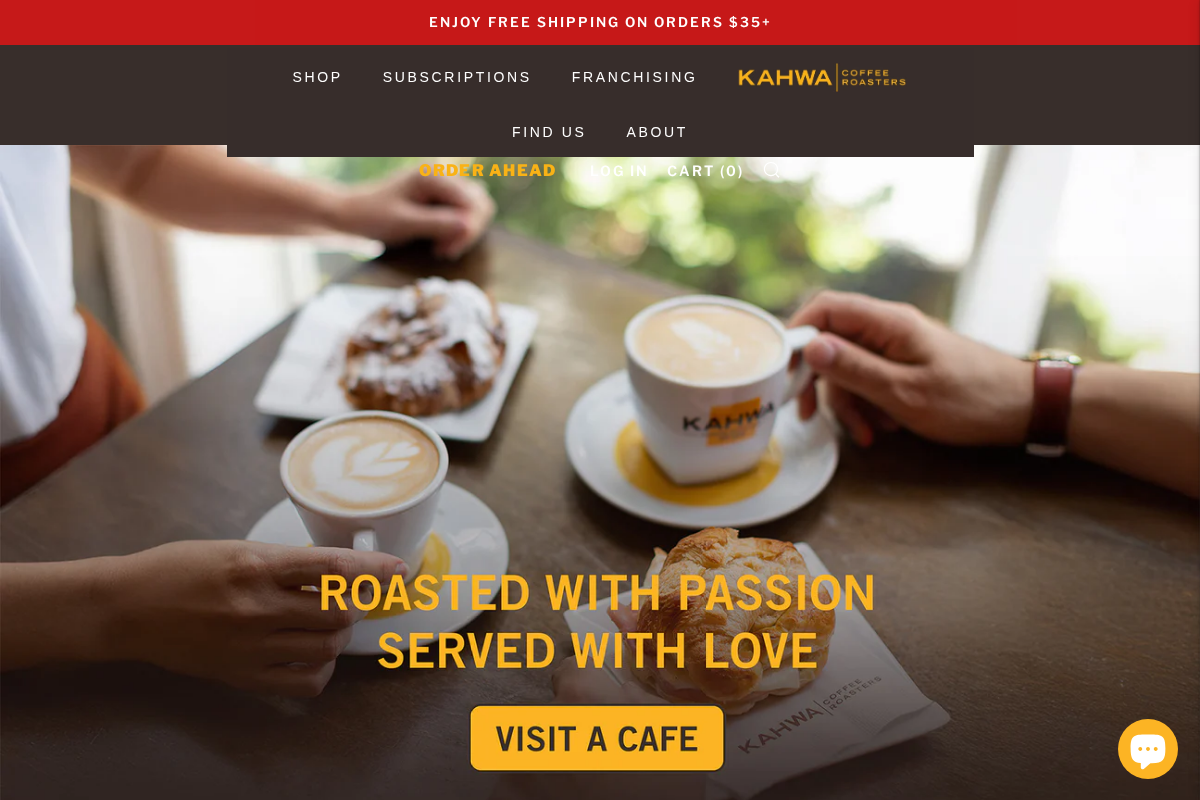 Kahwa Coffee homepage screenshot