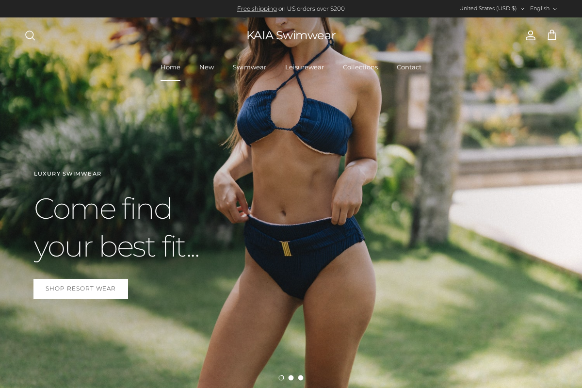 KAIA Swimwear homepage screenshot