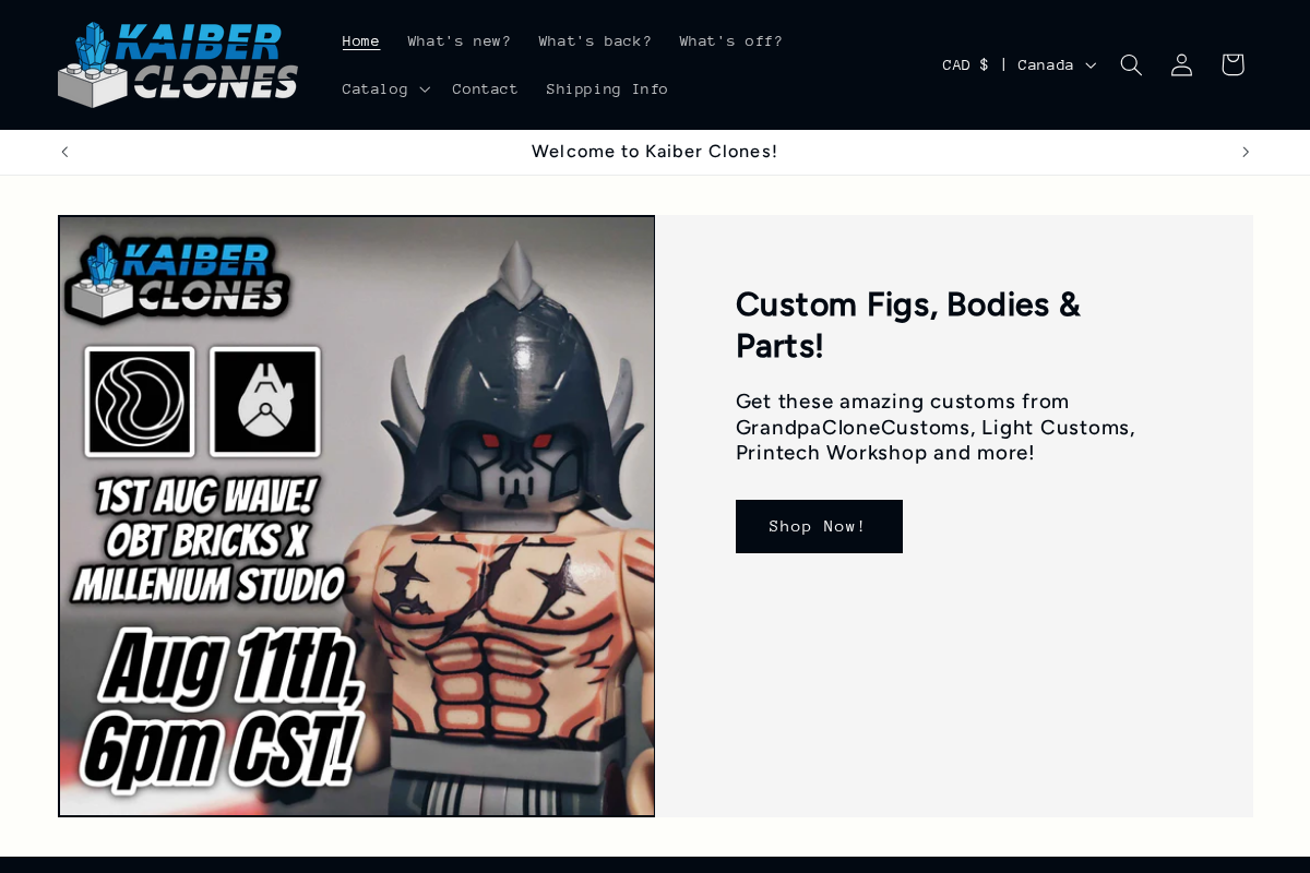 Kaiber Clones homepage screenshot