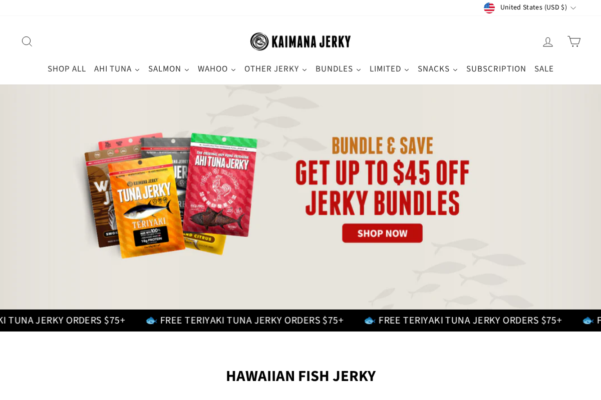 kaimanajerky.com homepage screenshot