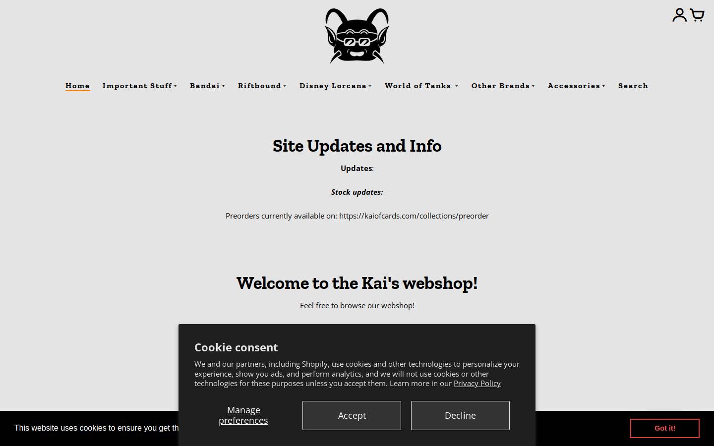 kaiofcards.com homepage screenshot