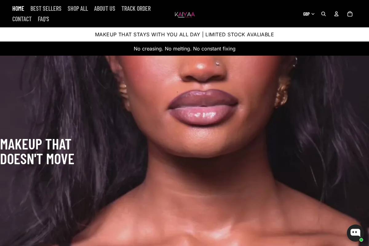kaiyaacosmetics.com homepage screenshot