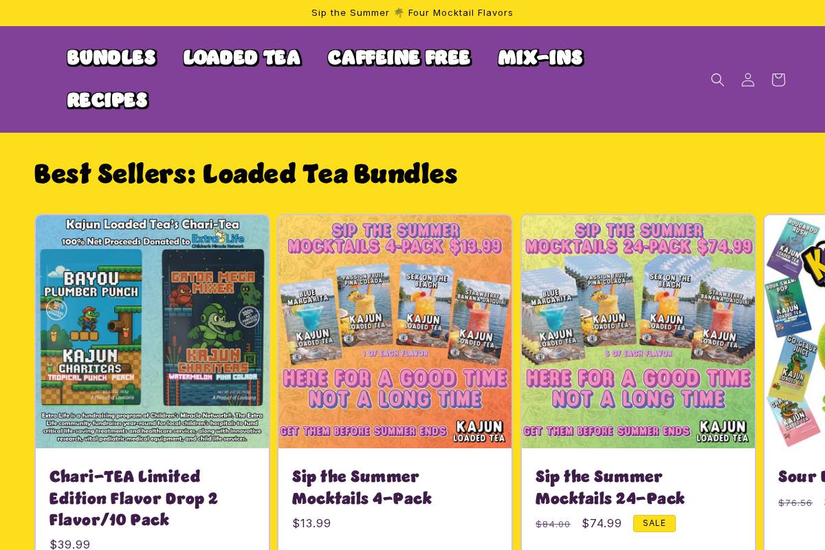 kajunloadedtea.com homepage screenshot