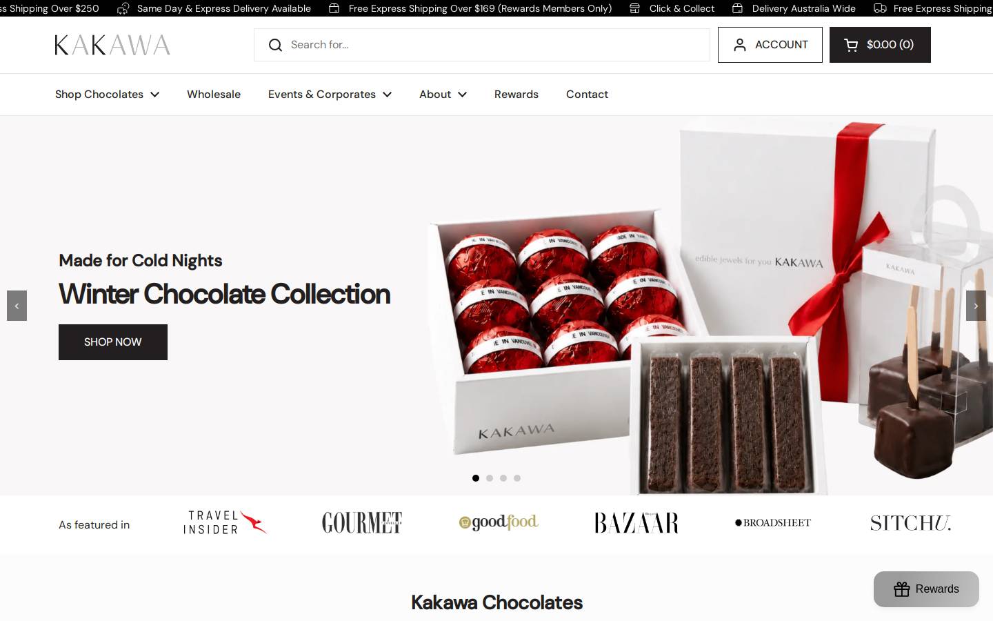 kakawachocolates.com.au homepage screenshot