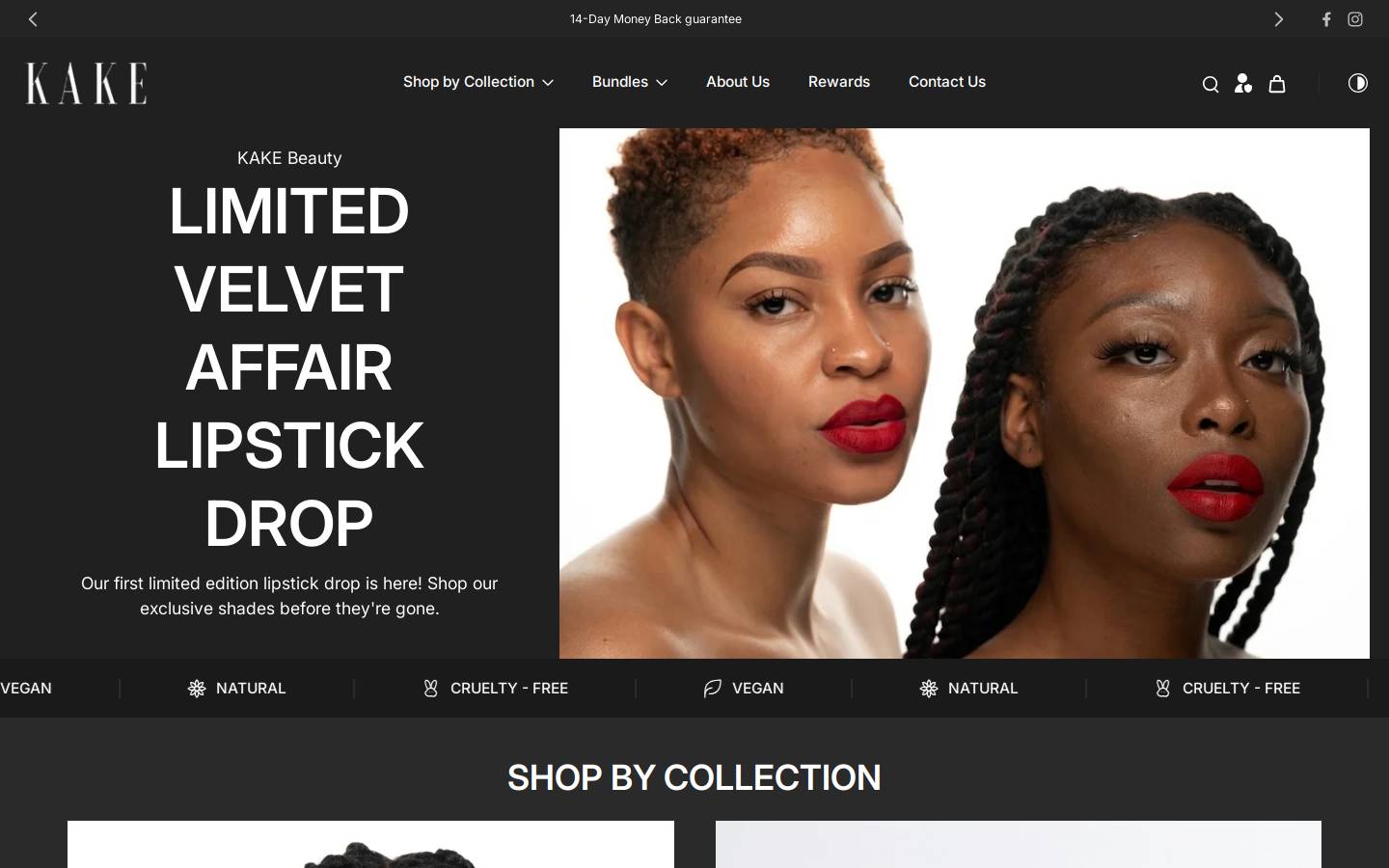 Kake Cosmetics homepage screenshot