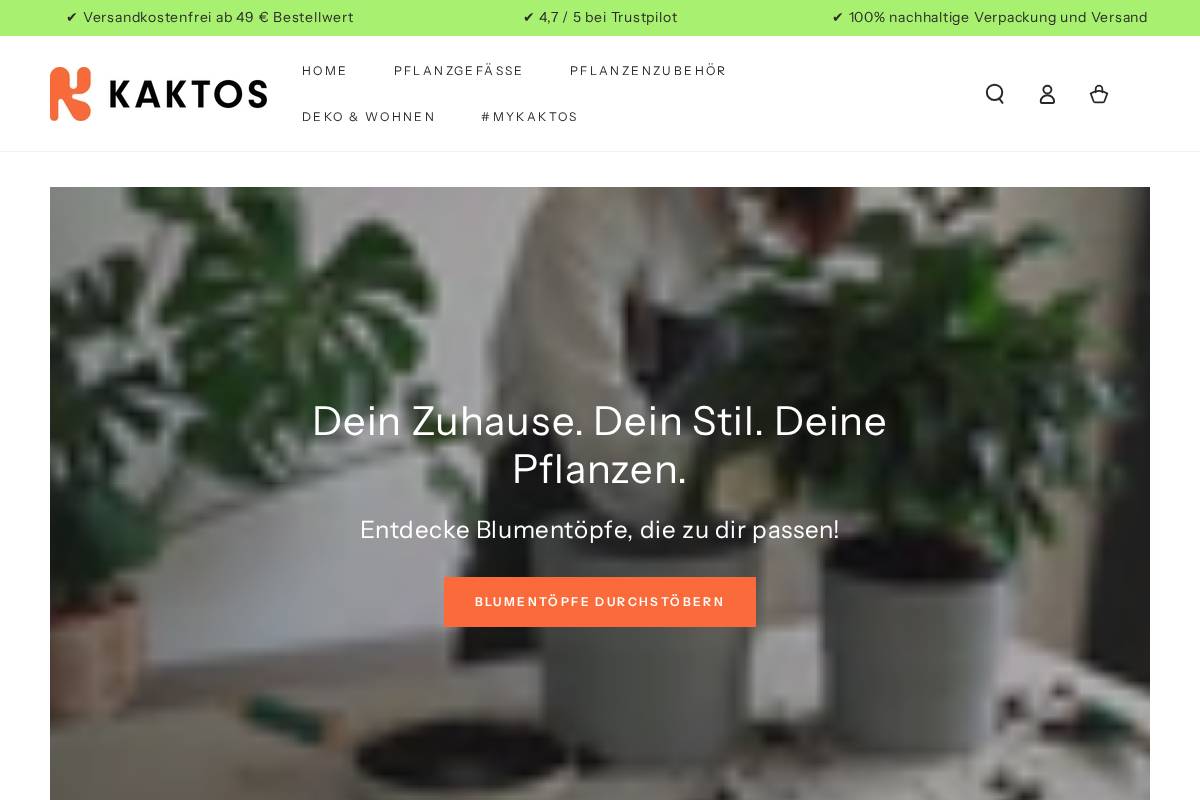 KAKTOS - Dein Shop für Blumentöpfe und Pflanzenzubehör homepage screenshot