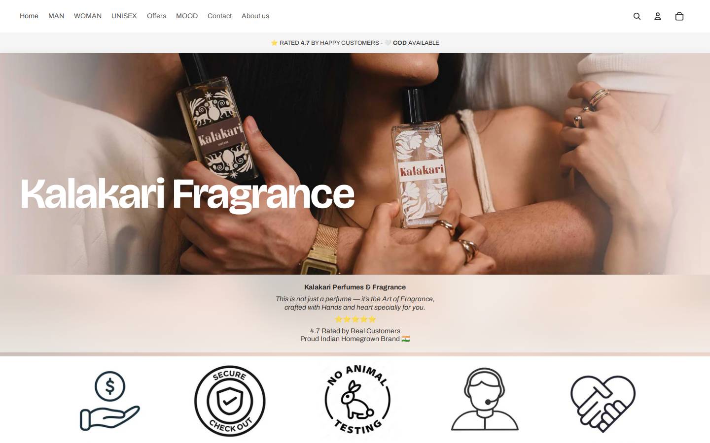 kalakarifragrance.com homepage screenshot
