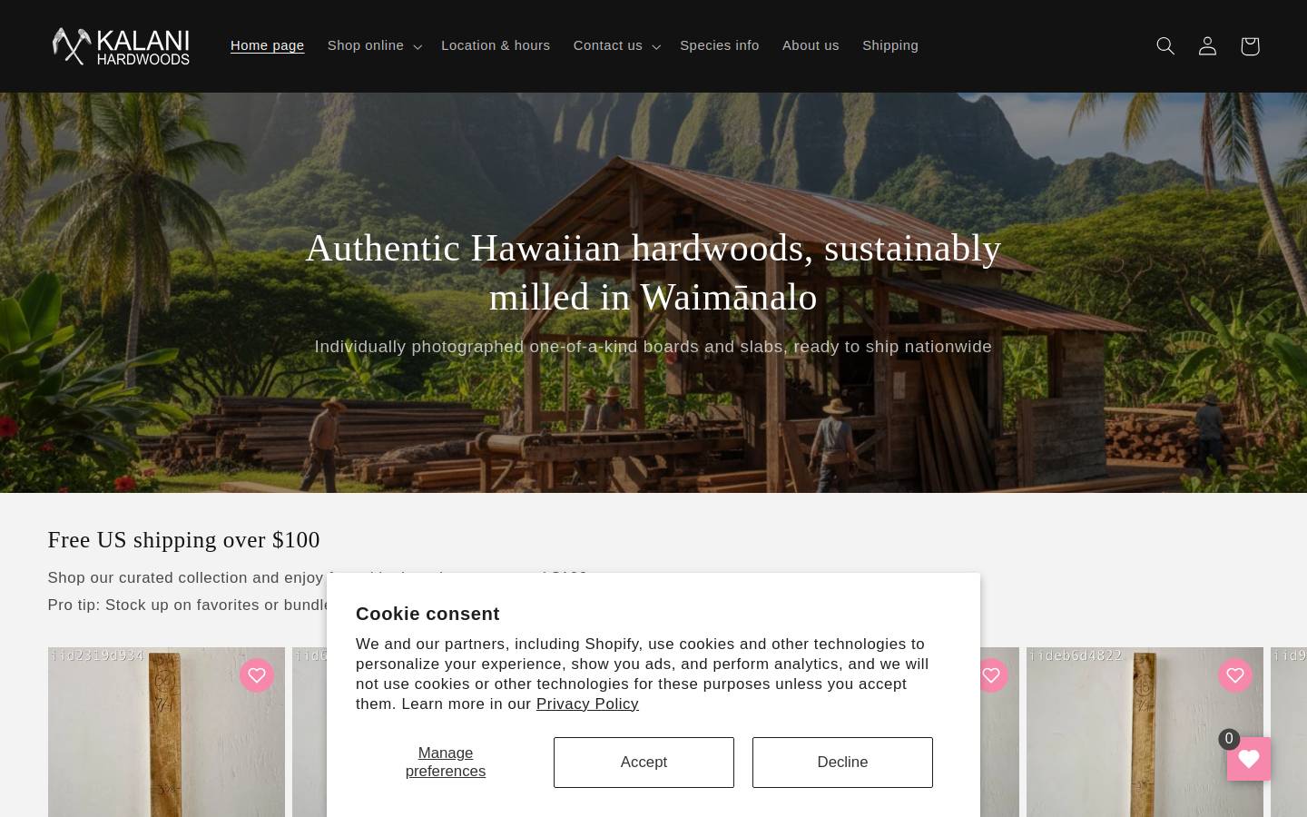 kalanihardwoods.com homepage screenshot