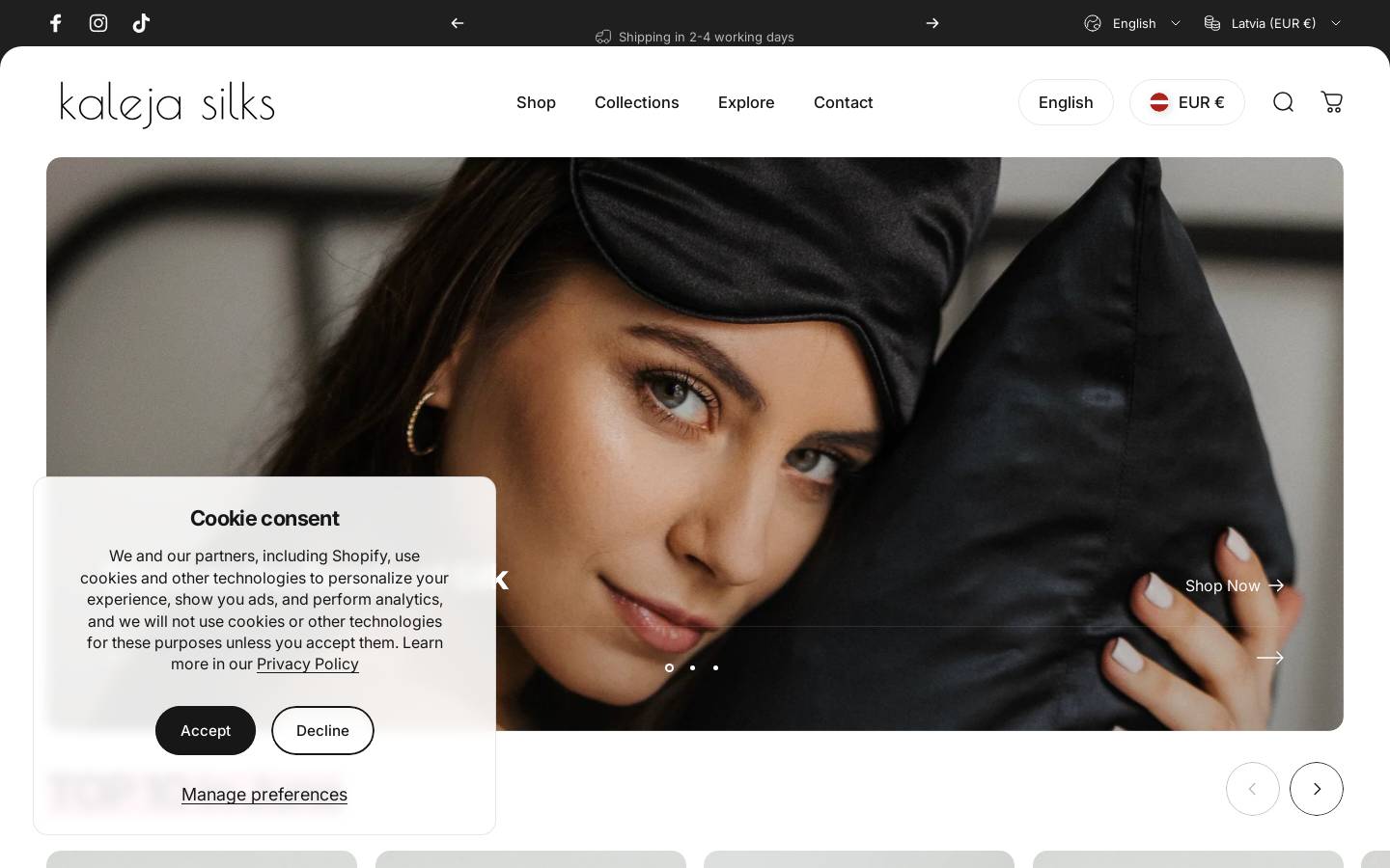 kalejasilks.com homepage screenshot