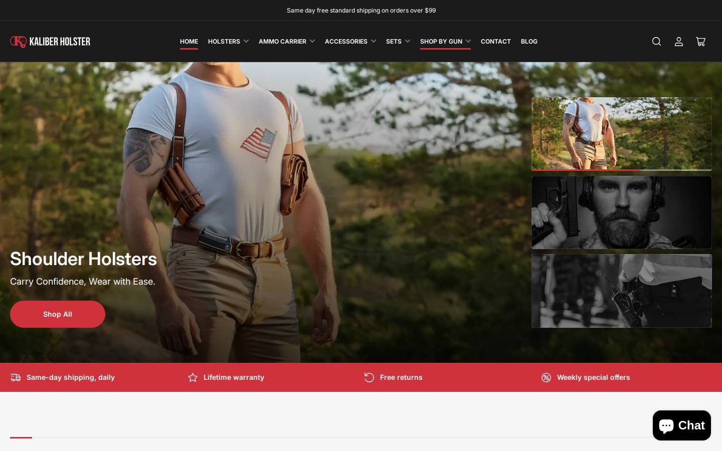 kaliberholster.com homepage screenshot
