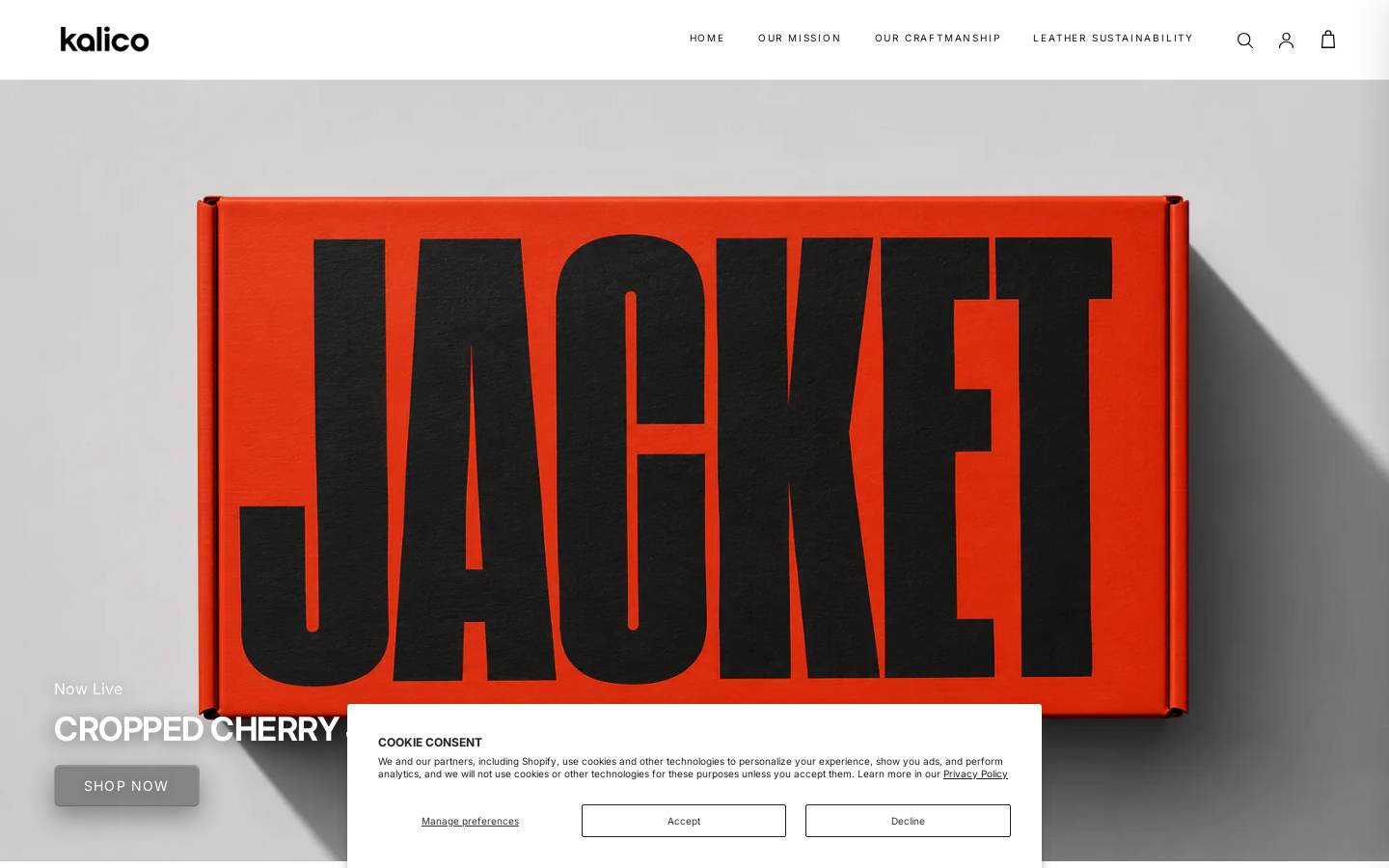kalicoleather.com homepage screenshot