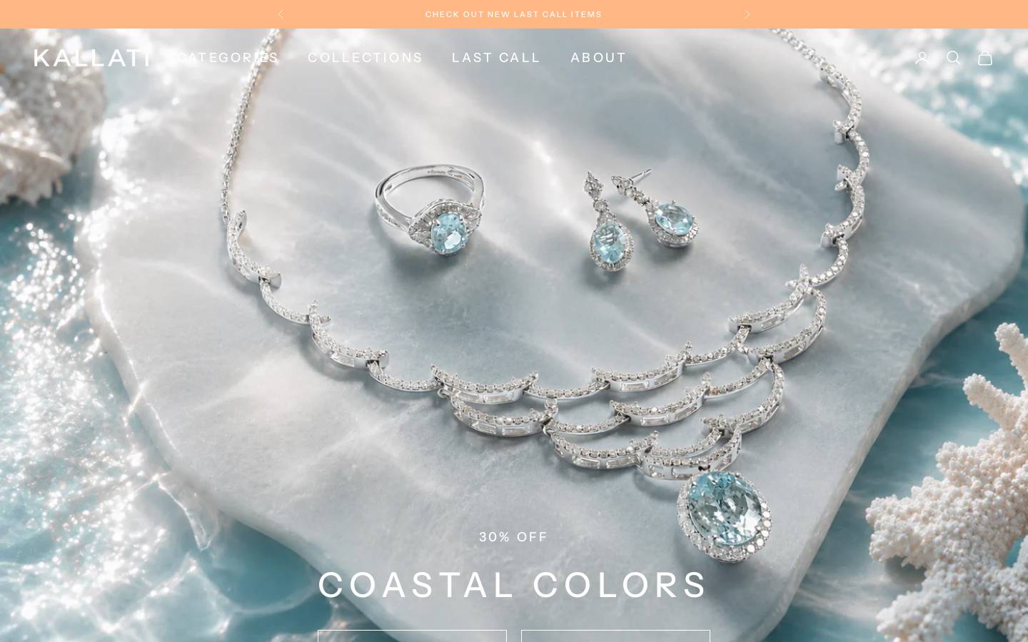 Kallati Jewelry homepage screenshot