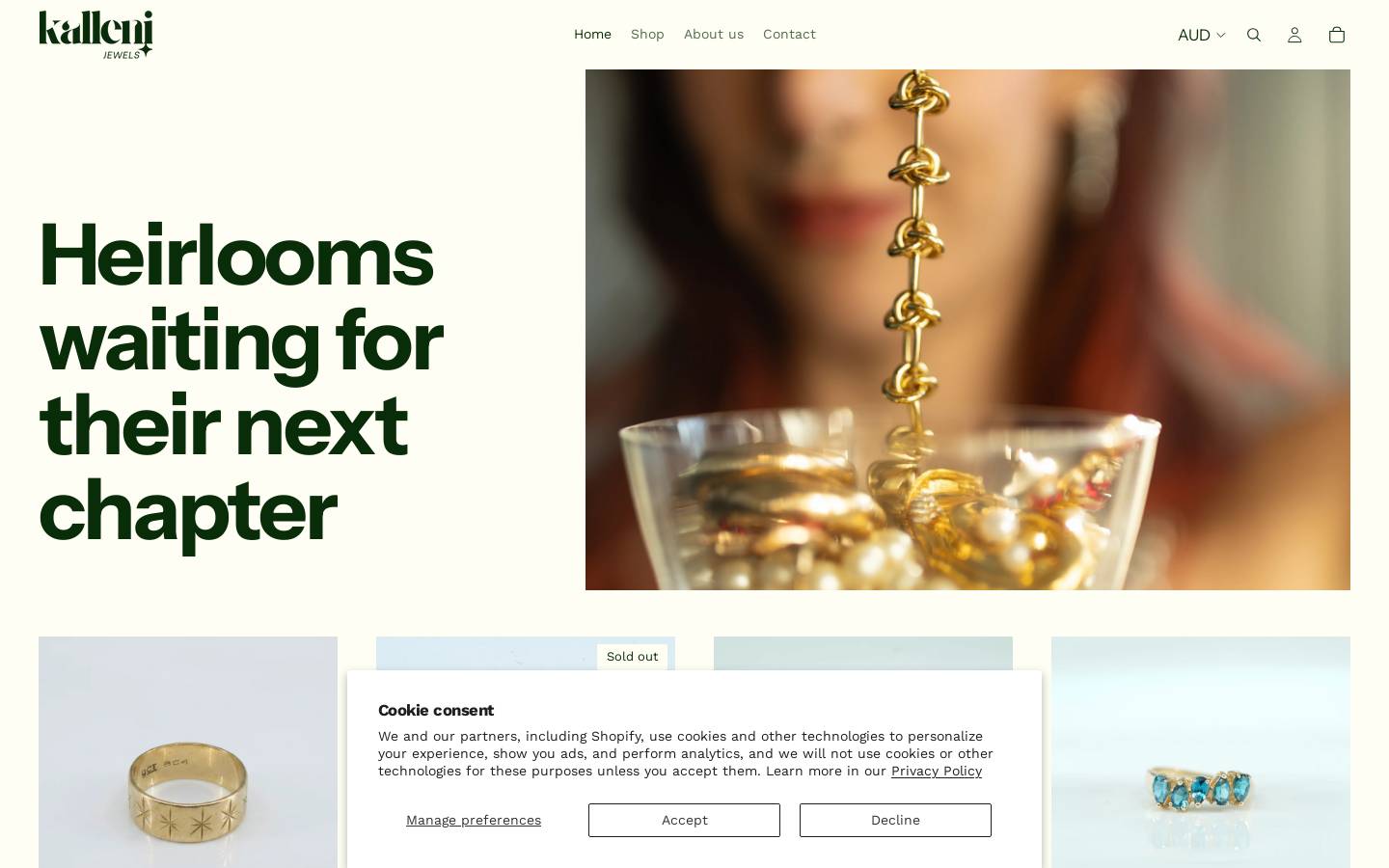 kallenijewels.com homepage screenshot