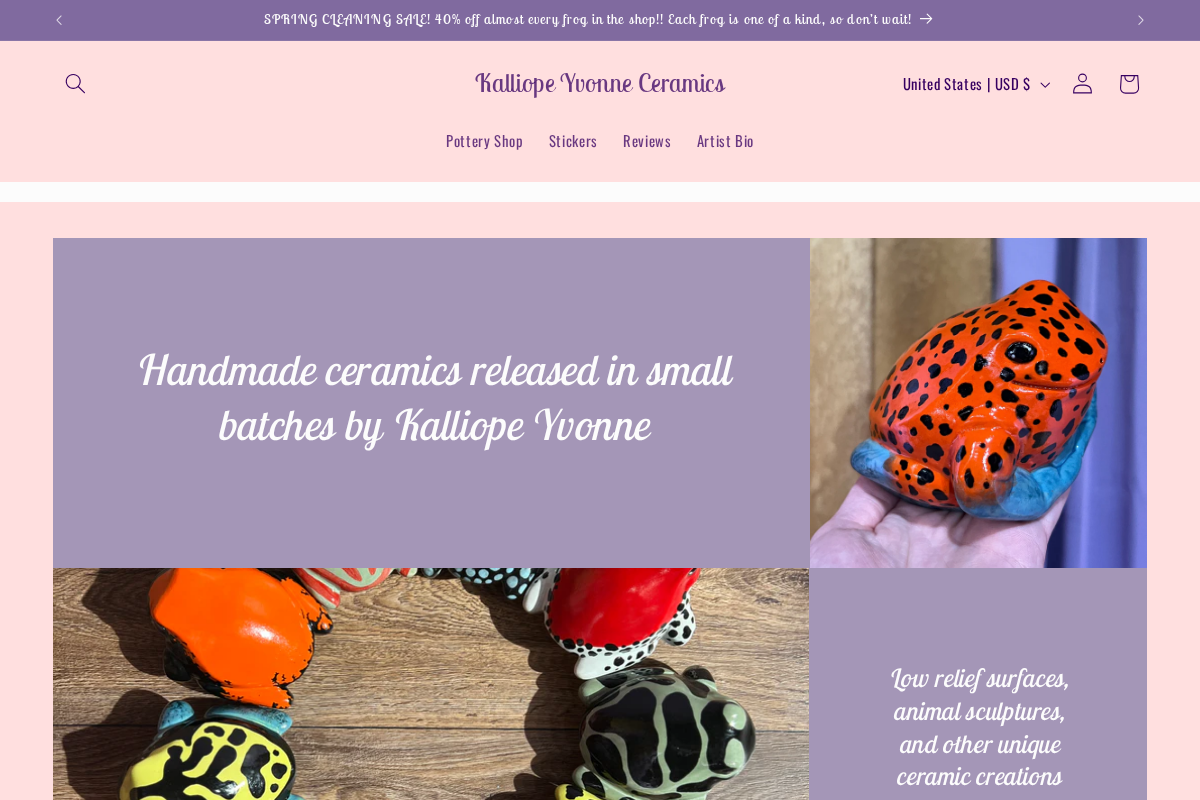 kalliopeyvonneceramics.com homepage screenshot