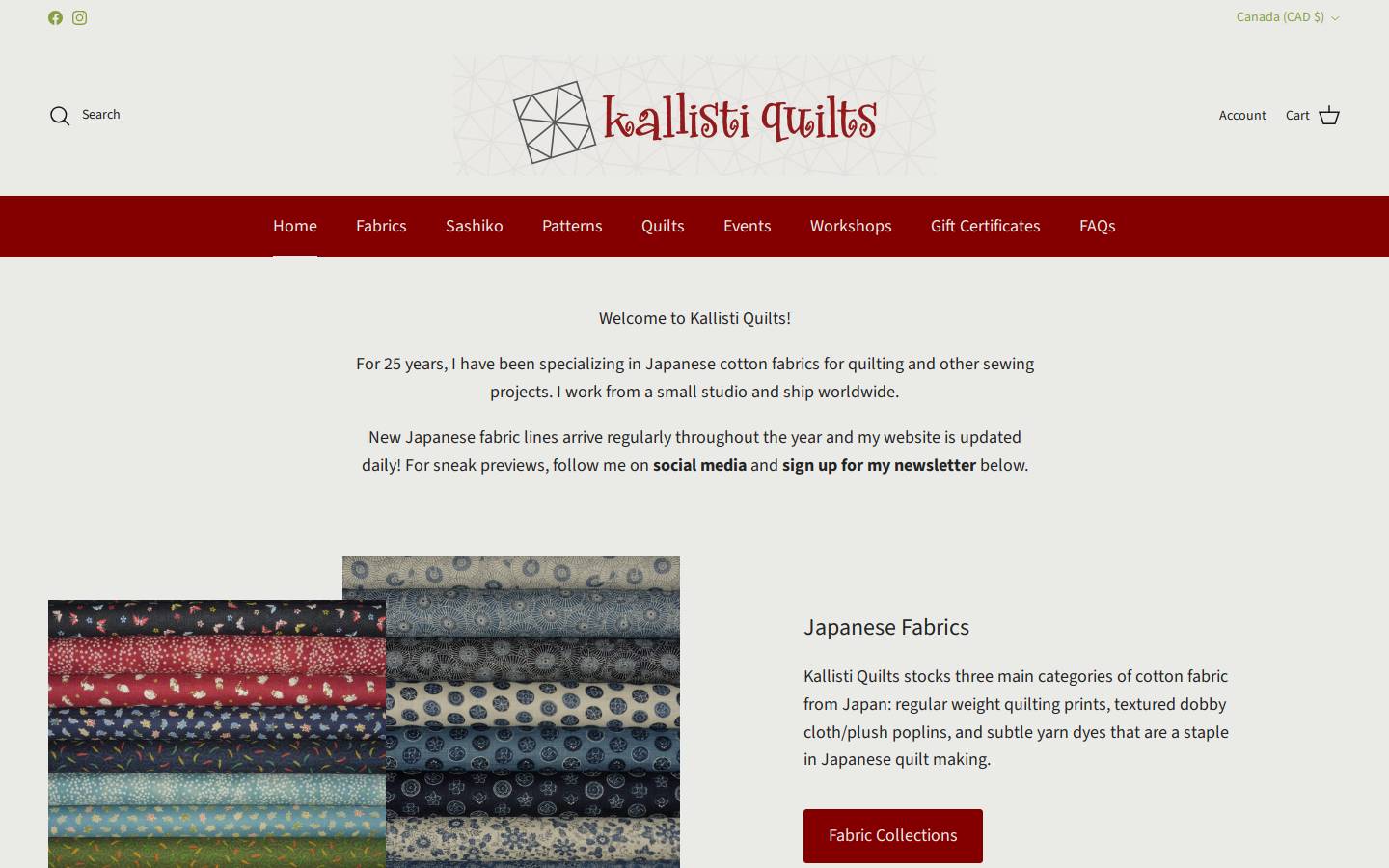 kallistiquilts.com homepage screenshot