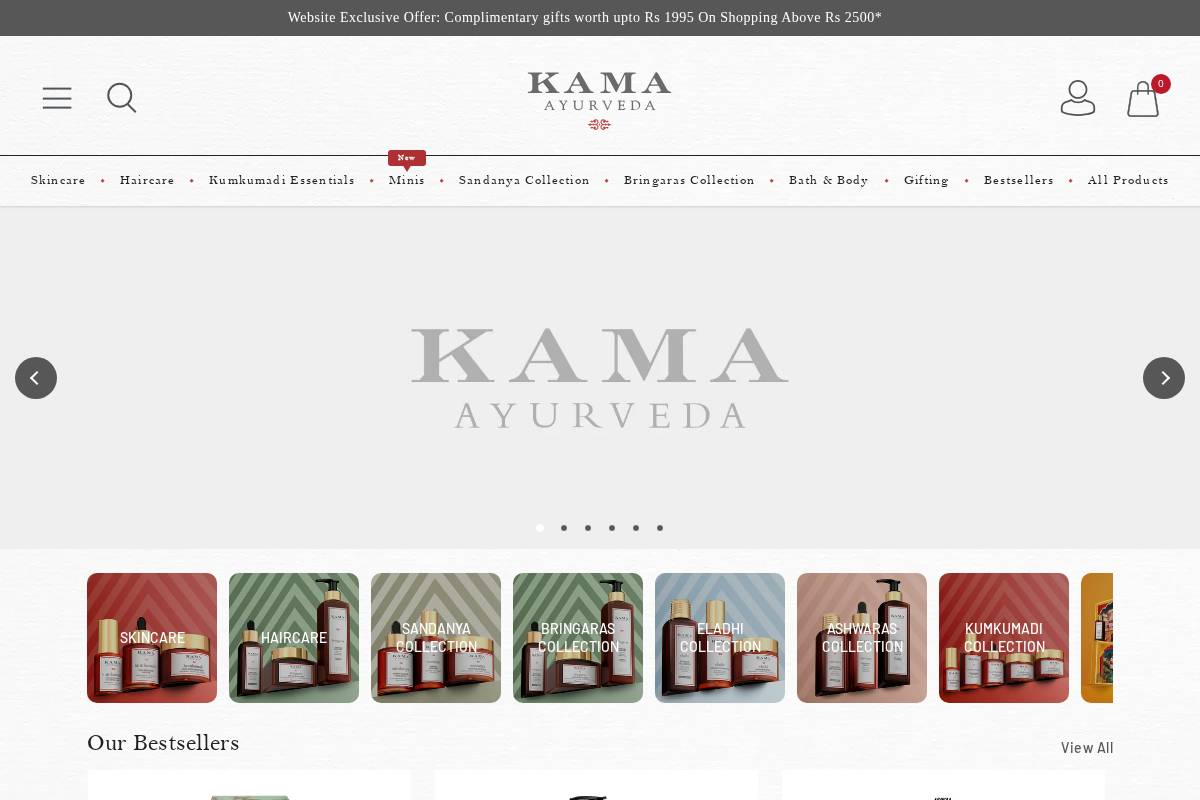 Kama Ayurveda homepage screenshot