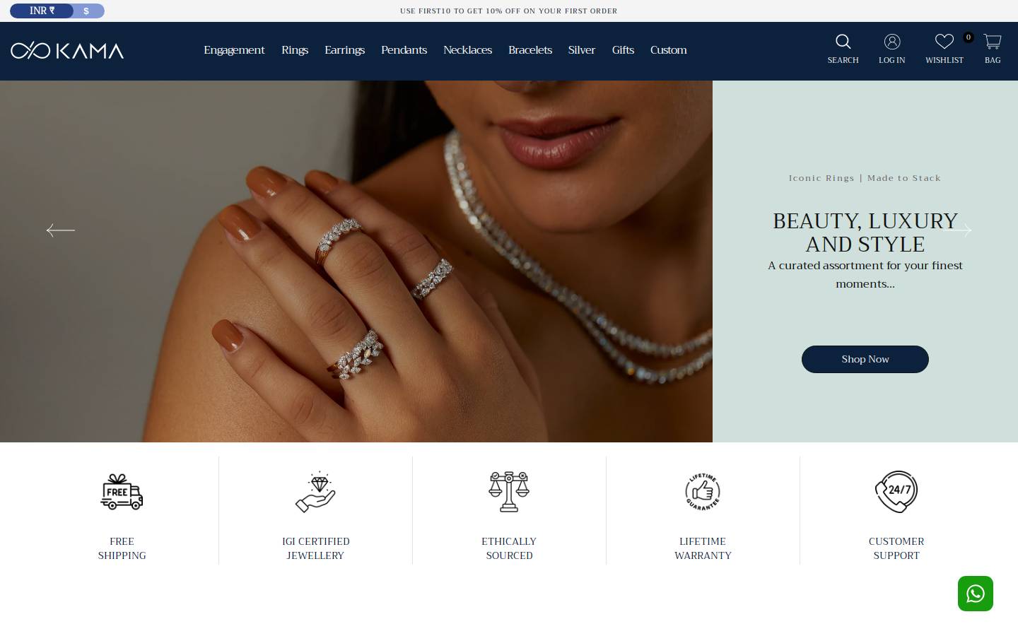kamajewelry.com homepage screenshot