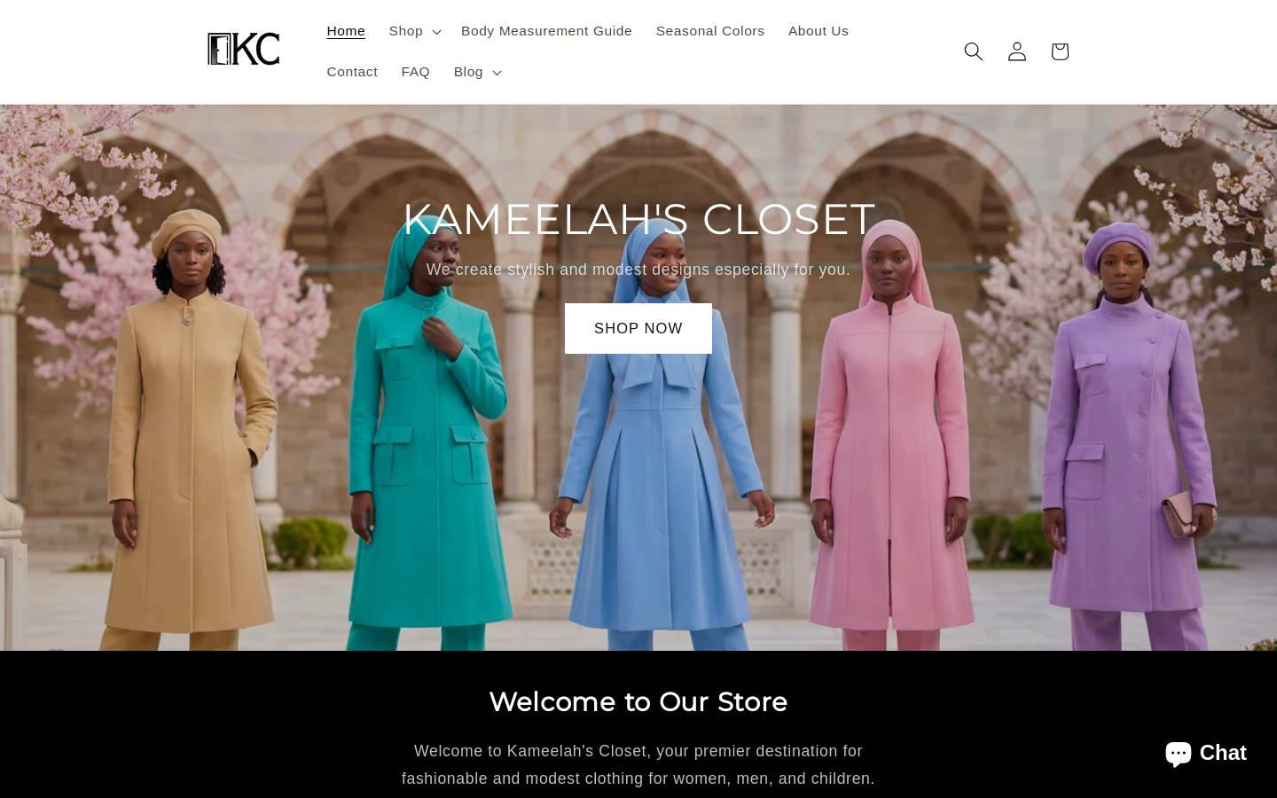 kameelahscloset.com homepage screenshot