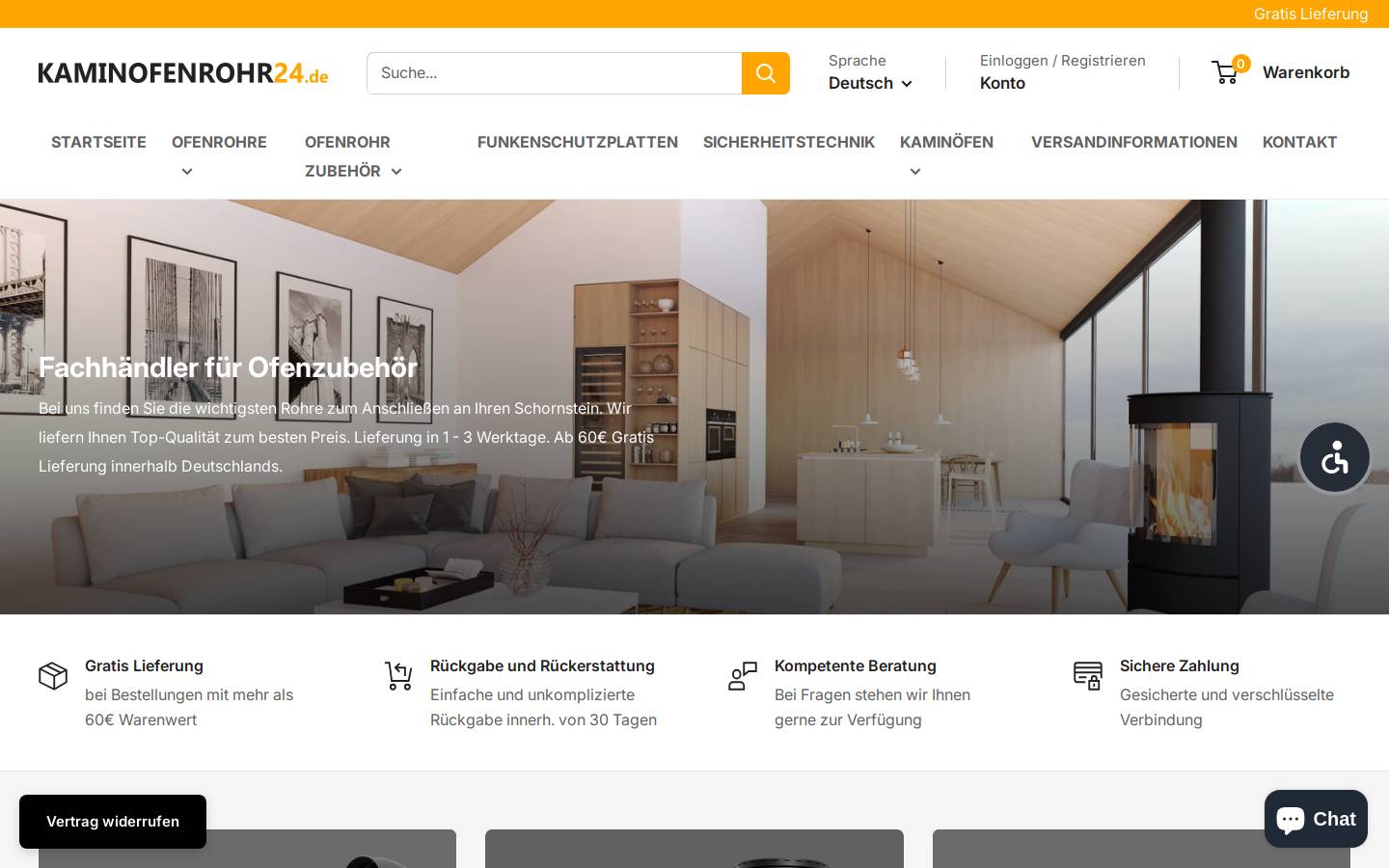 kaminofenrohr.de homepage screenshot