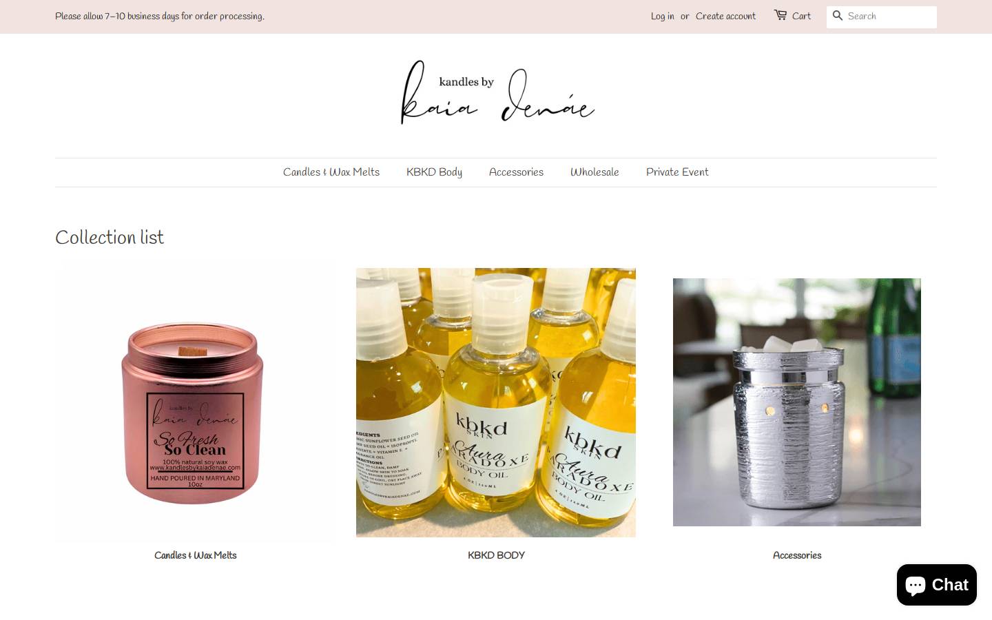 kandlesbykaiadenae.com homepage screenshot