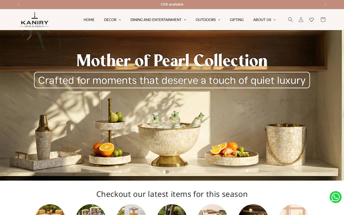 kaniryhomedecor.com homepage screenshot